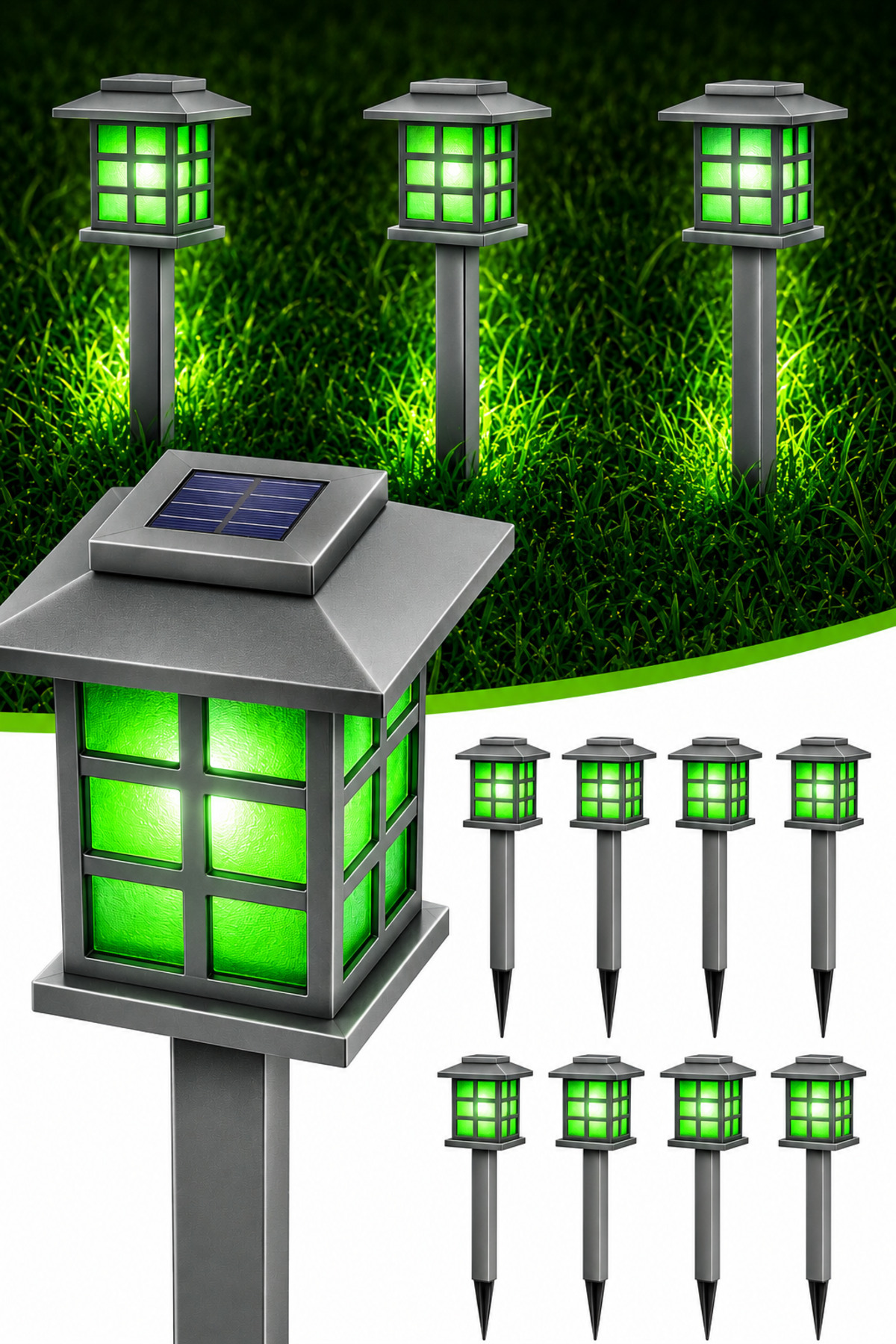 8Pcs Decorative Solar Green Led Garden Light Solar Powered Light 5W Lamp 38cm Balcony Decor