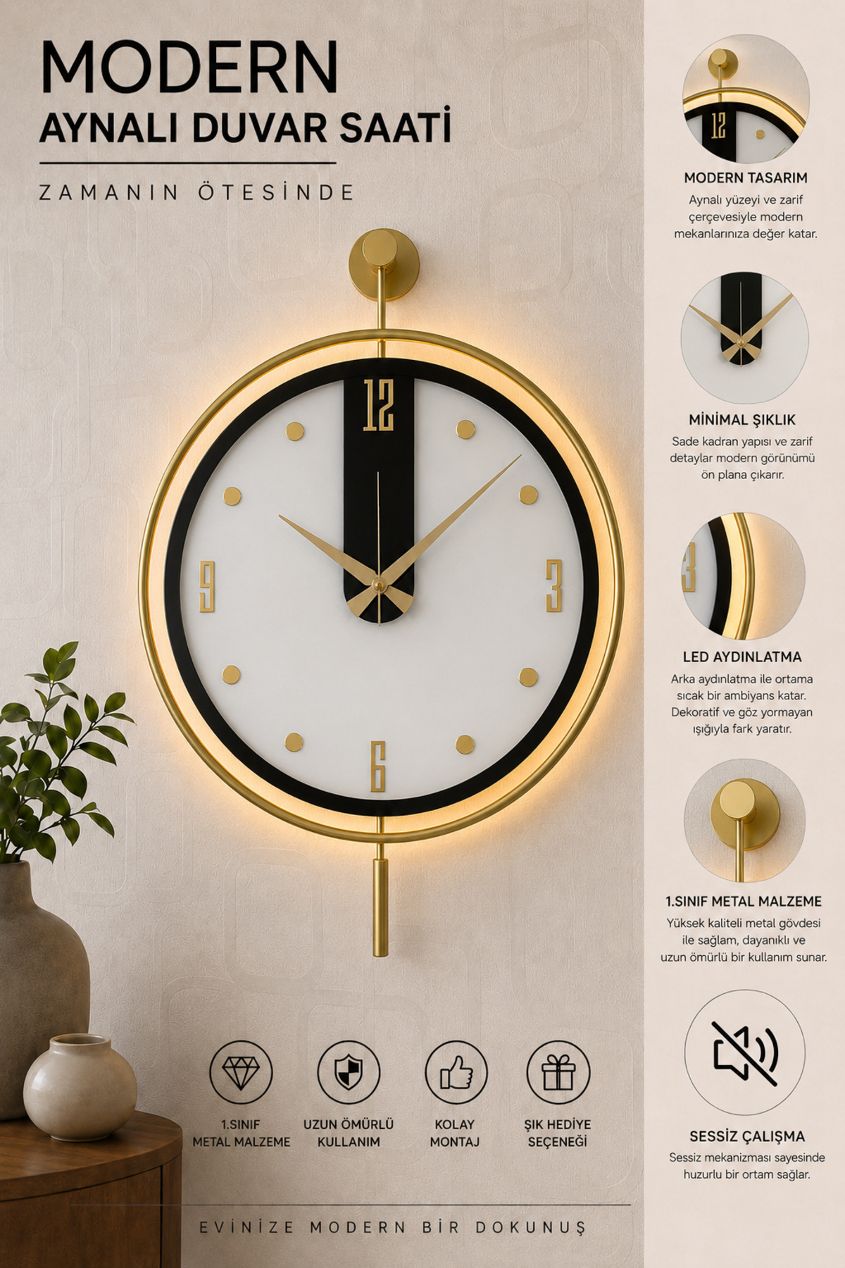 Metal 40x60 Glass Wall Clock Real Glass Wall Clock with Light Modern Design