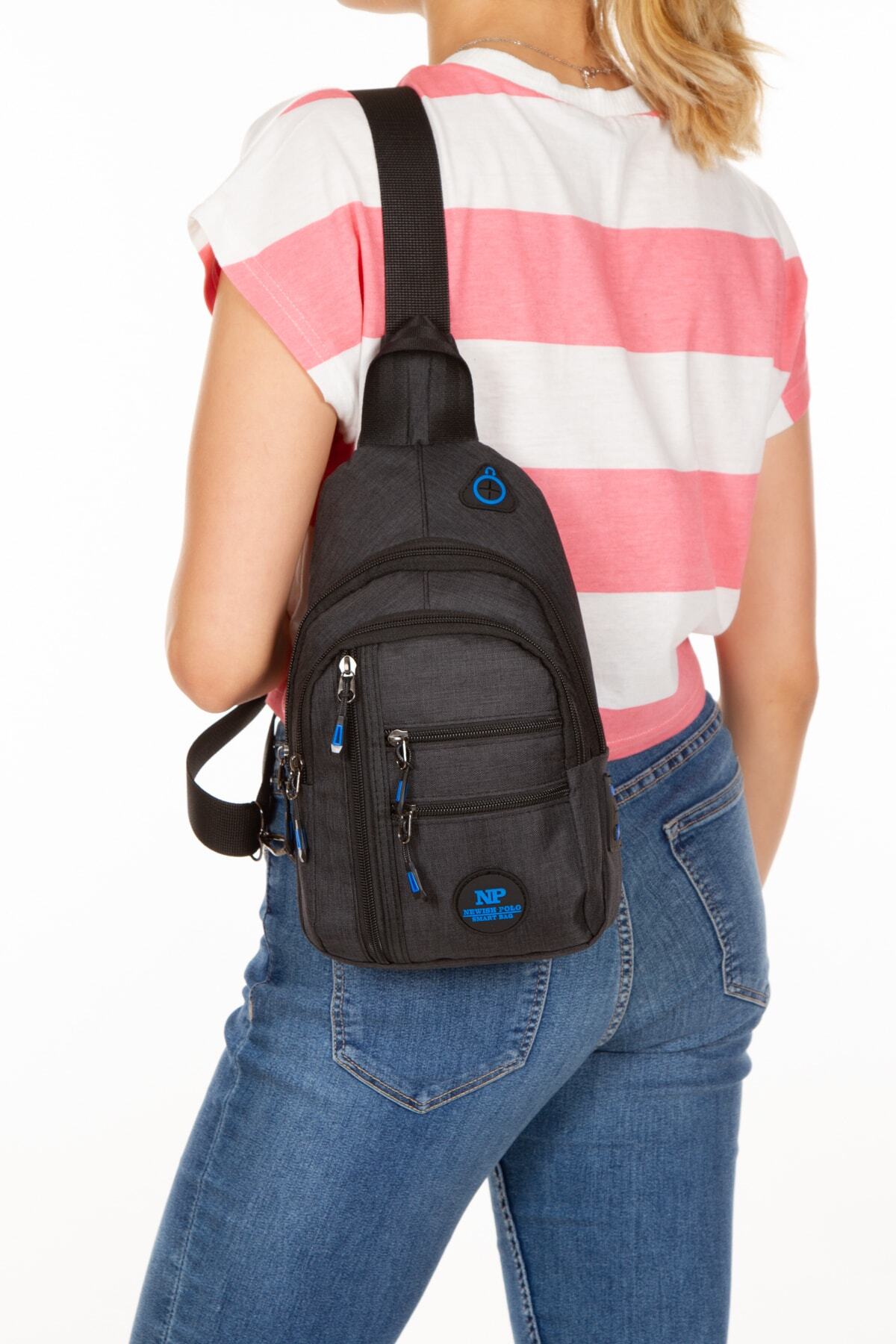 NEWISH POLO ACCESSORIES Erkek Su Geçirmez Keten Kulaklı Ve Usb Çıkışlı Bel Omuz Çantası Body Bag Freebag (19X29CM) görsel 3