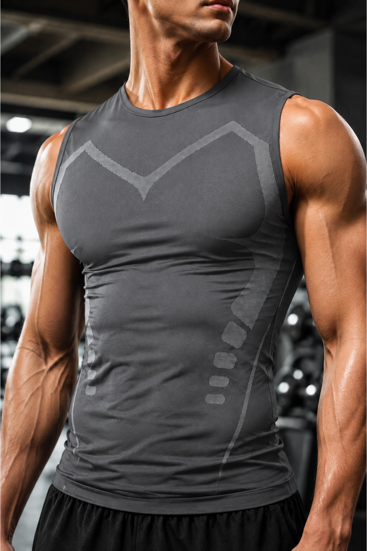 GHASSY CO . Erkek Compression Fitness Hızlı Kuruma Nefes Alabilen Çapraz Daraltma Tipi Kolsuz Spor T-shirt