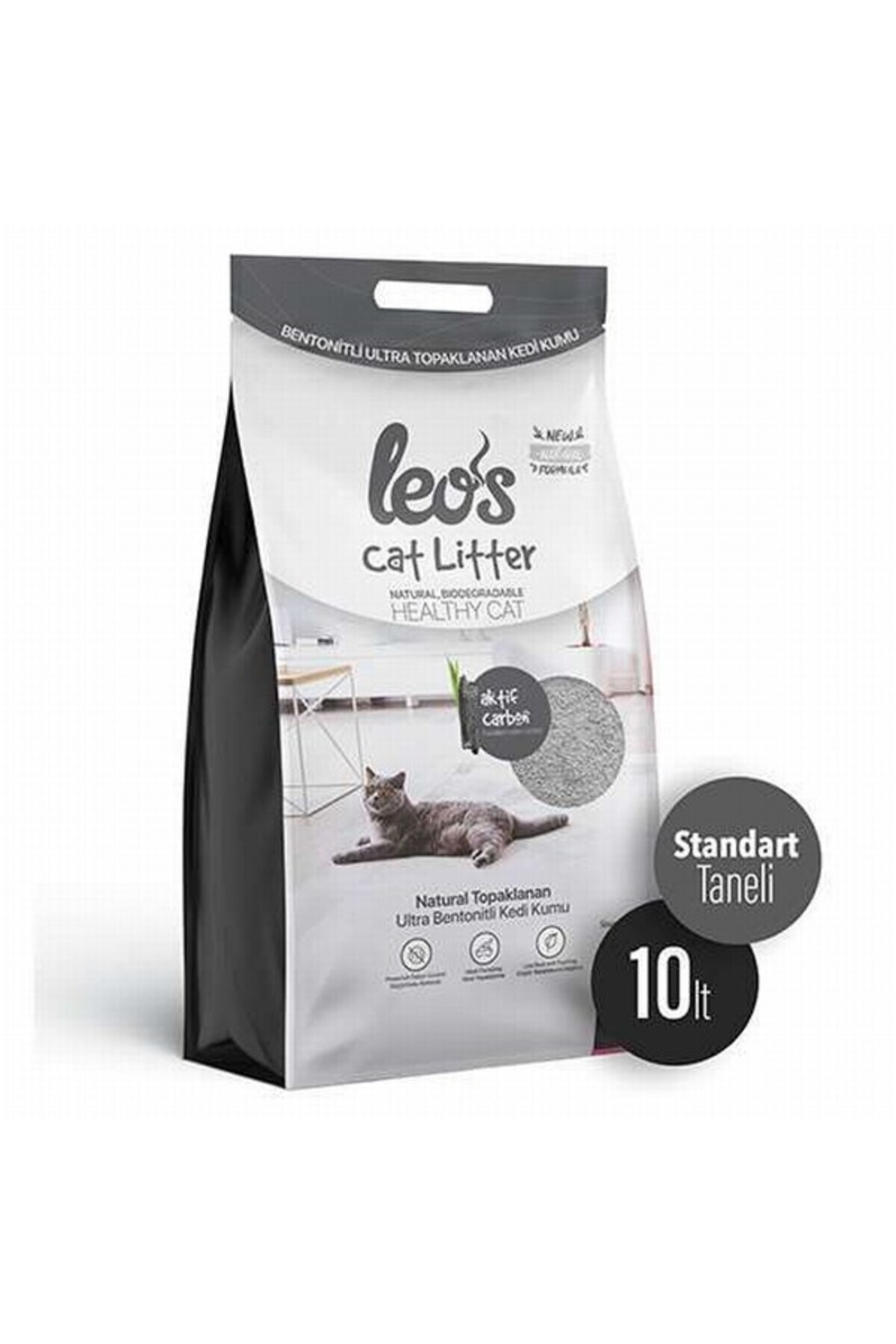 Leos Cat Litter Grey Aktif Karbonlu Bentonit Kedi Kumu 10 Lt