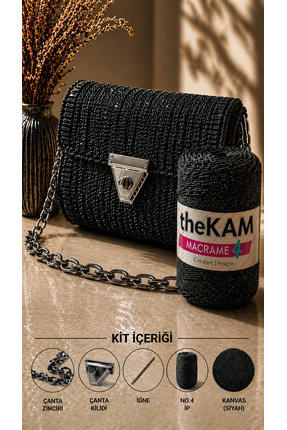 thekam Belek - Simli Siyah Çanta Örgü Kiti 45x21 (ÇANTA ZİNCİRİ, KANVAS, SİML...