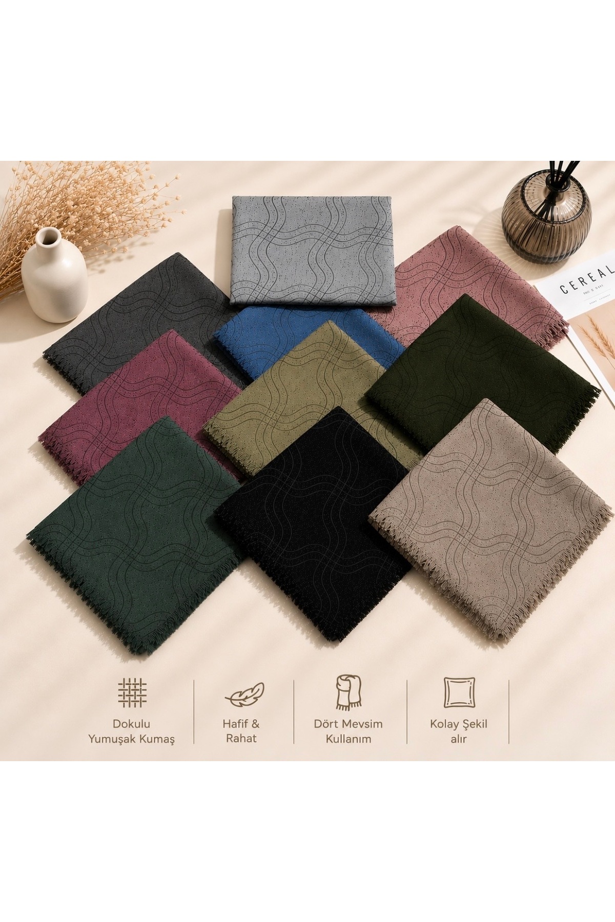 Cotton Flamed Writing Scarf 10-Piece Set Soft Pattern