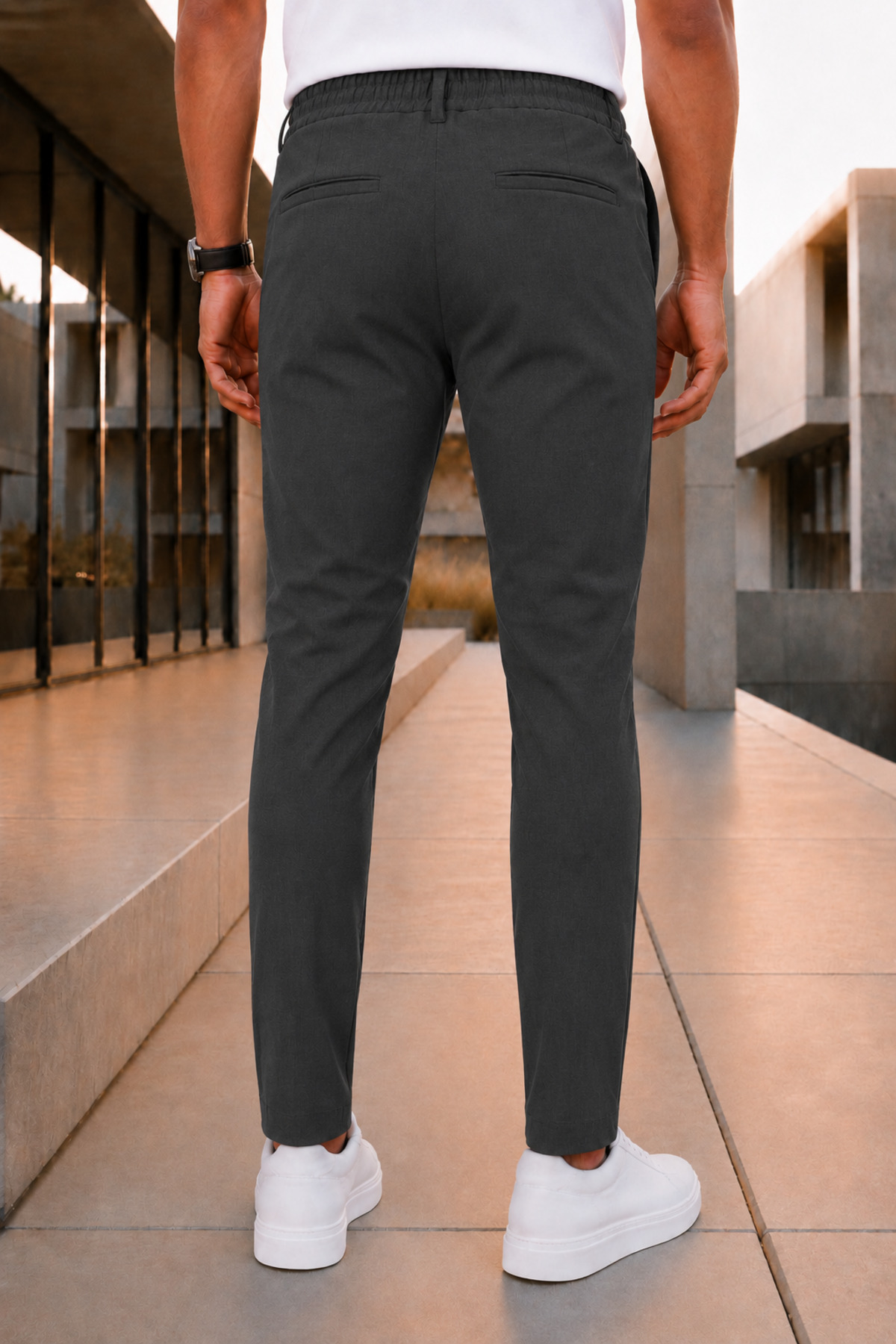 Ser Joven Erkek Antrasit Rahat Kesim Beli Lastikli Bağcıklı Yan Cepli Jogger Kumaş Pantolon görsel 2
