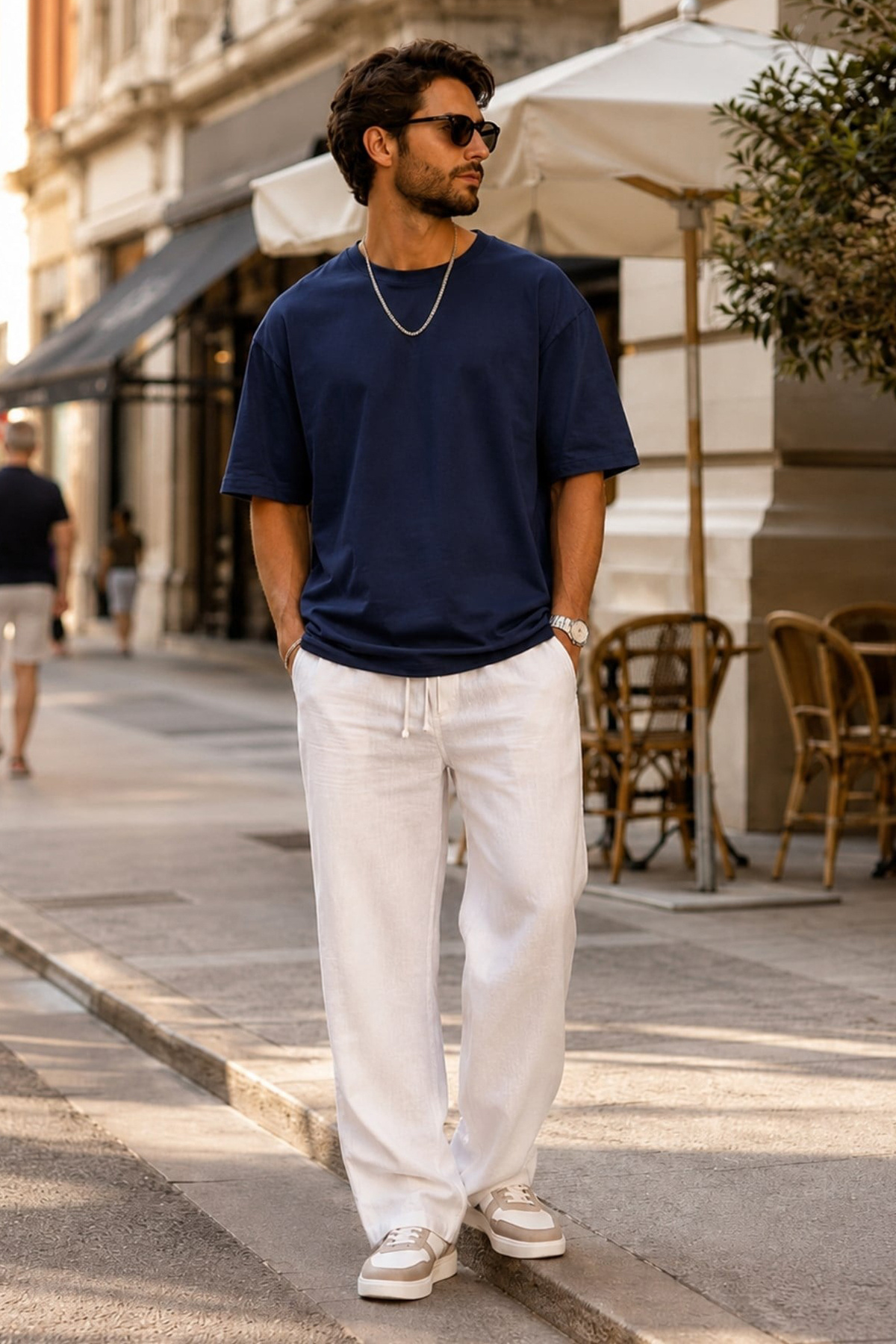Men's Navy Blue Oversize Fit Basic T-Shirt 6066