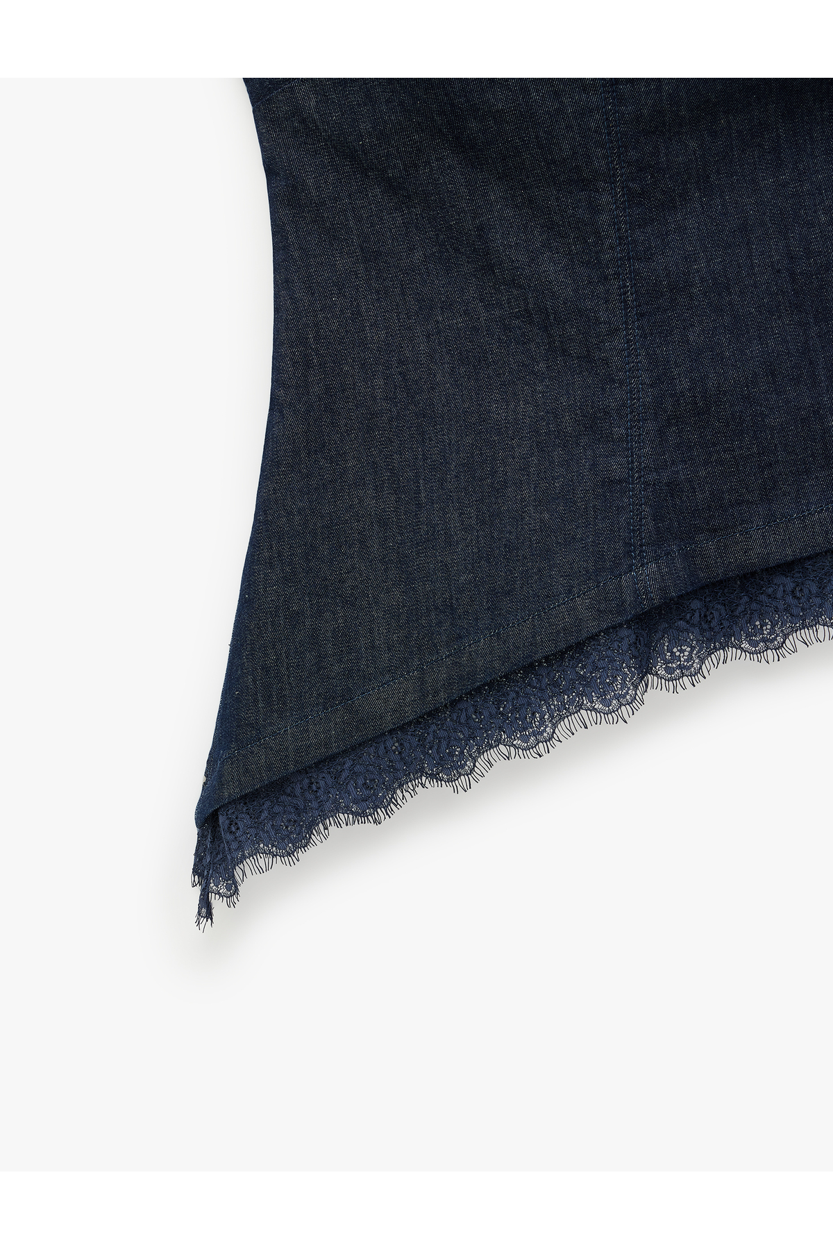 Koton Dantel Detaylı Asimetrik Kesim Straplez Kolsuz Denim Büstiyer görsel 5