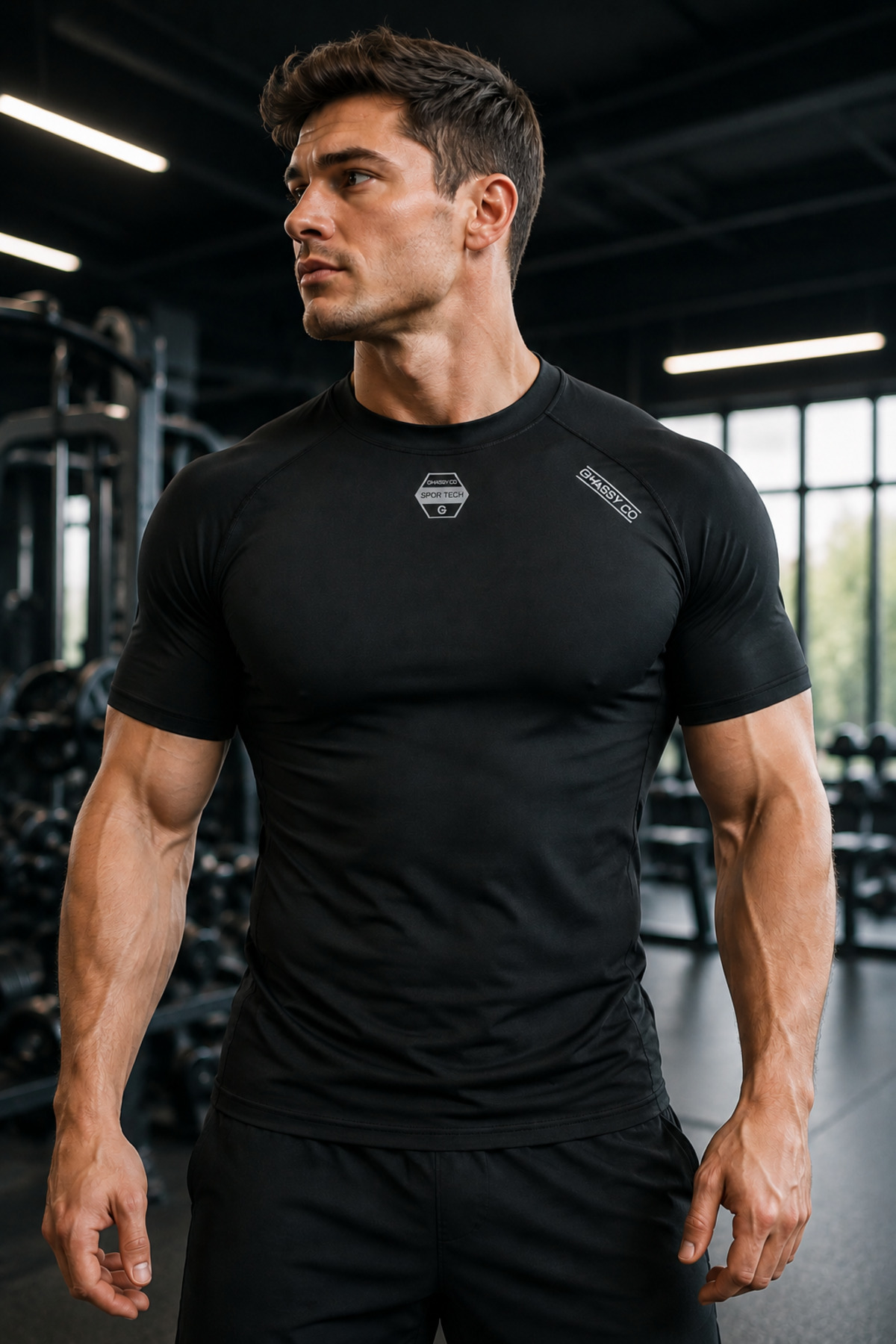 GHASSY CO Erkek Compression Sports Premium Nefes Alan Hızlı Kuru Koşu Fitnes Reflektör Spor T-Shirt