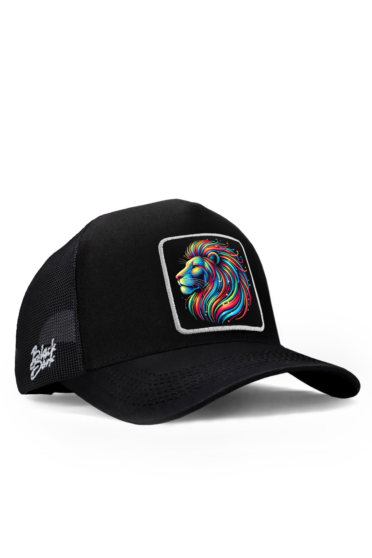 Black Trucker Hat with Lion Logo