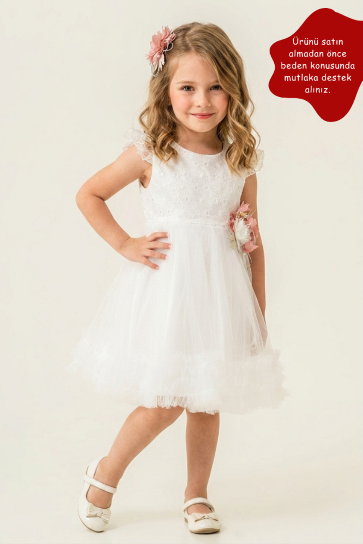 Eray Kids Çiçek Detaylı Organze Fırfırlı Kız Çocuk Abiye Elbise