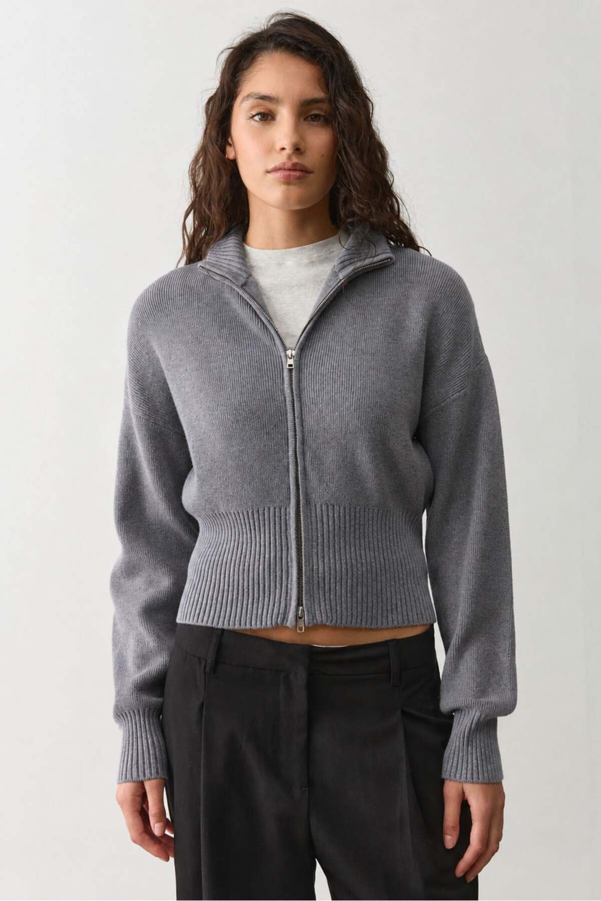 Madmext Claret Red Double Zipper Mock Neck Women's Knitwear