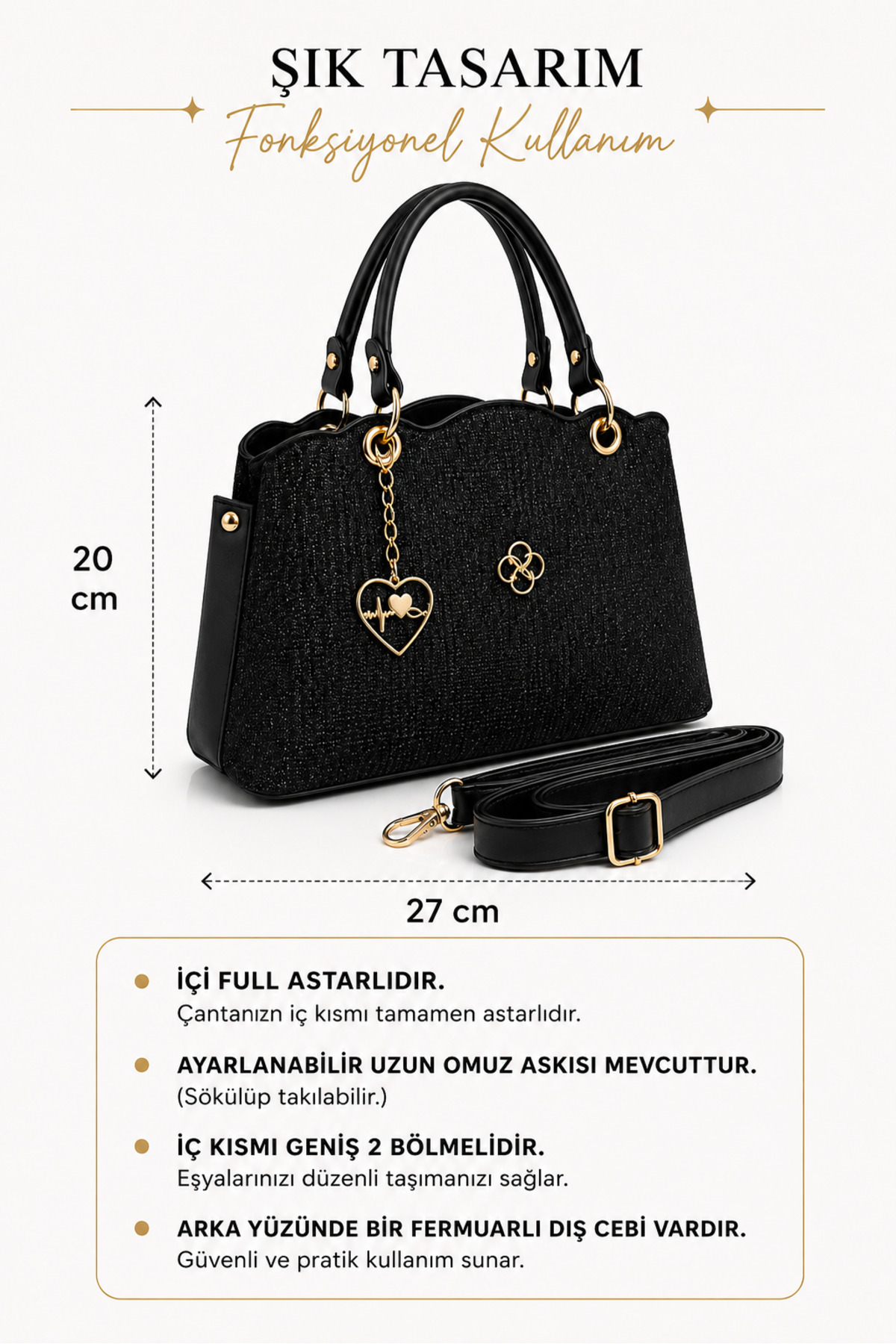 TAKYAKA AYARLANABİLİR UZUN ASKILI OMUZ VE KOL ÇANTASI 2 BÖLMELİ ÇANTA ANNE HEDİYELİK görsel 7