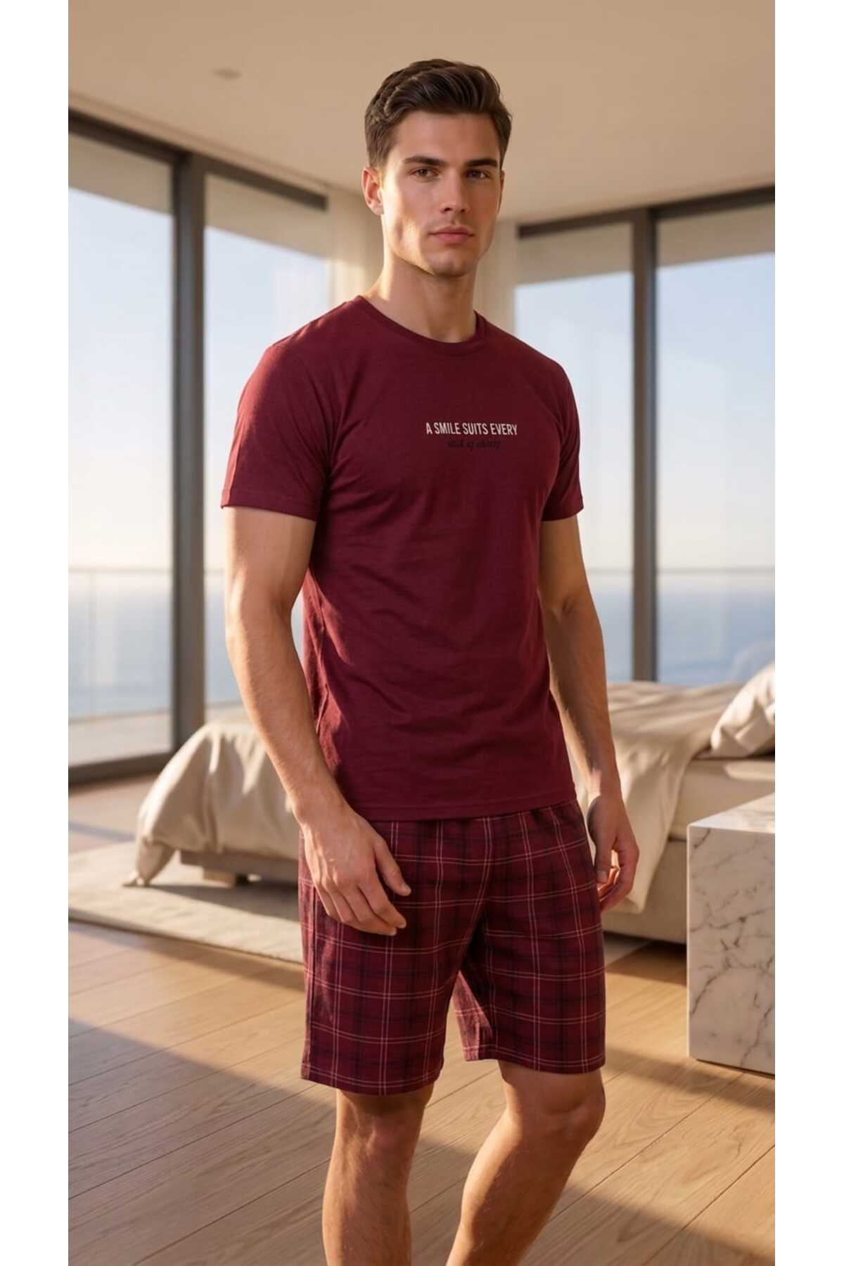 Sude HOMEWEAR ERKEK KISA KOL ŞORTLU PİJAMA TAKIMI