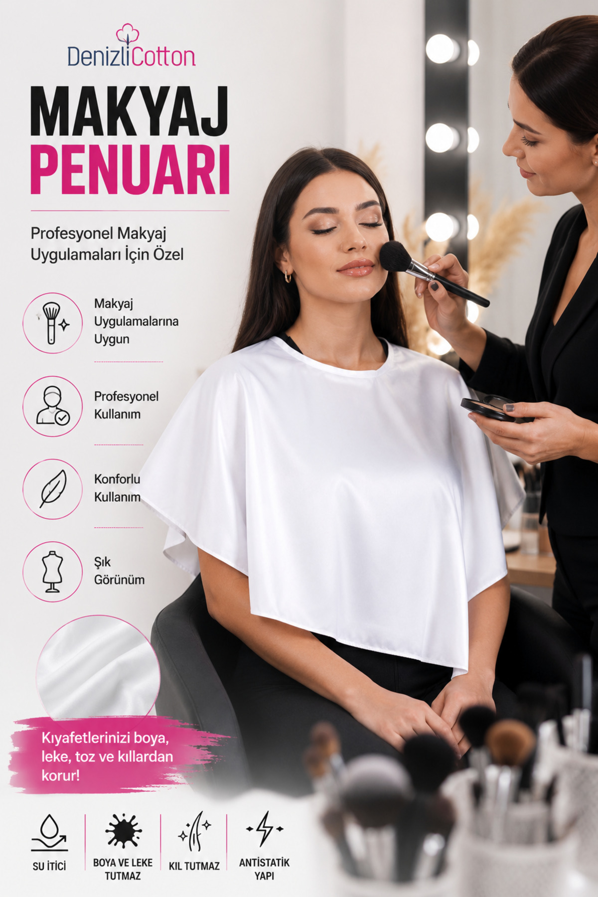 Makyaj Penuarı Su İtici Boya ve Leke Tutmayan Kıl Tutmaz Profesyonel Kullanım Beyaz — TYC8NOYJWN169965684859517 — تصویر 2 از 5
