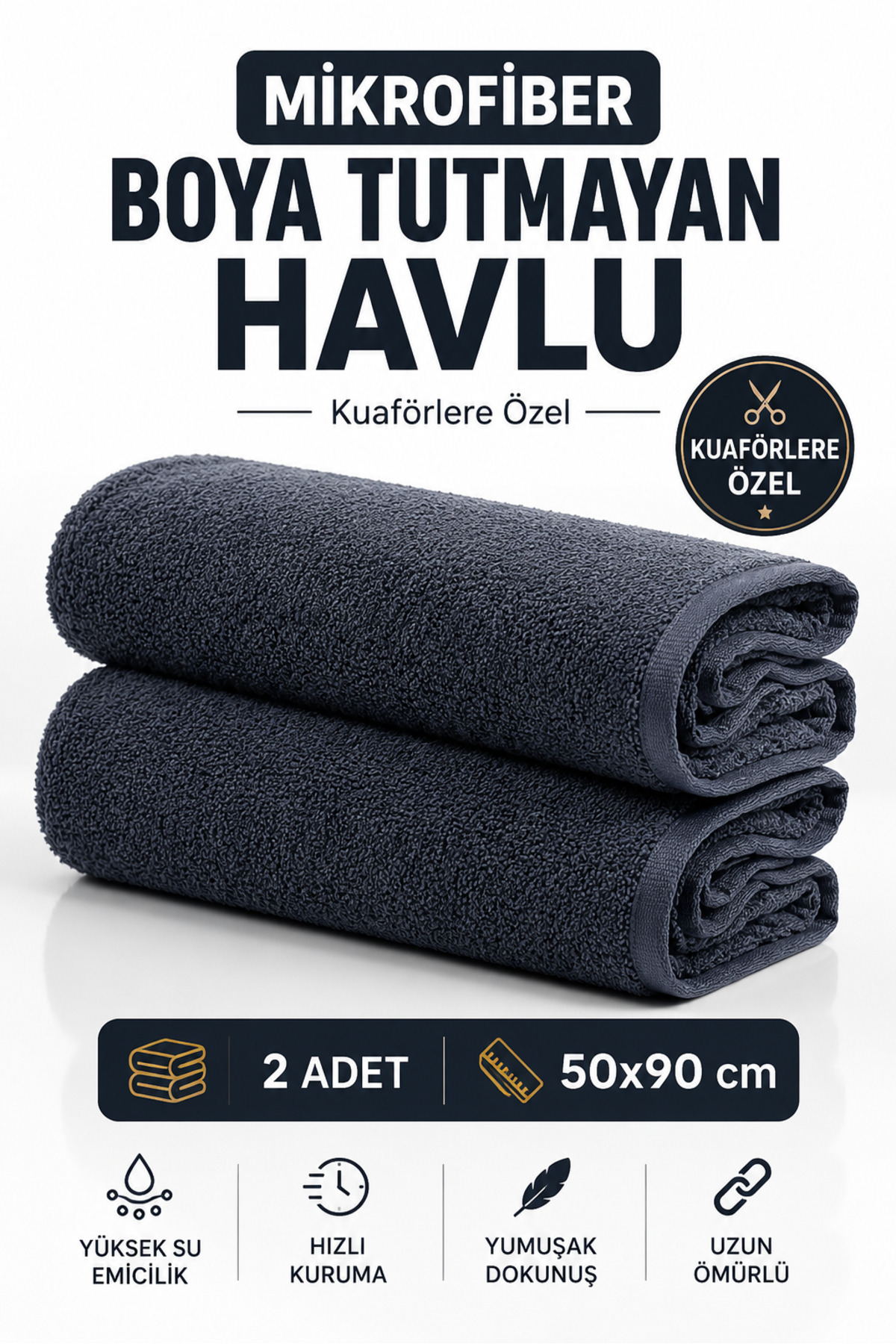 Dye-Resistant Microfiber Hair Towel for Hairdressers 2-Piece Set Fast-Drying Super Absorbent 50x90 cm