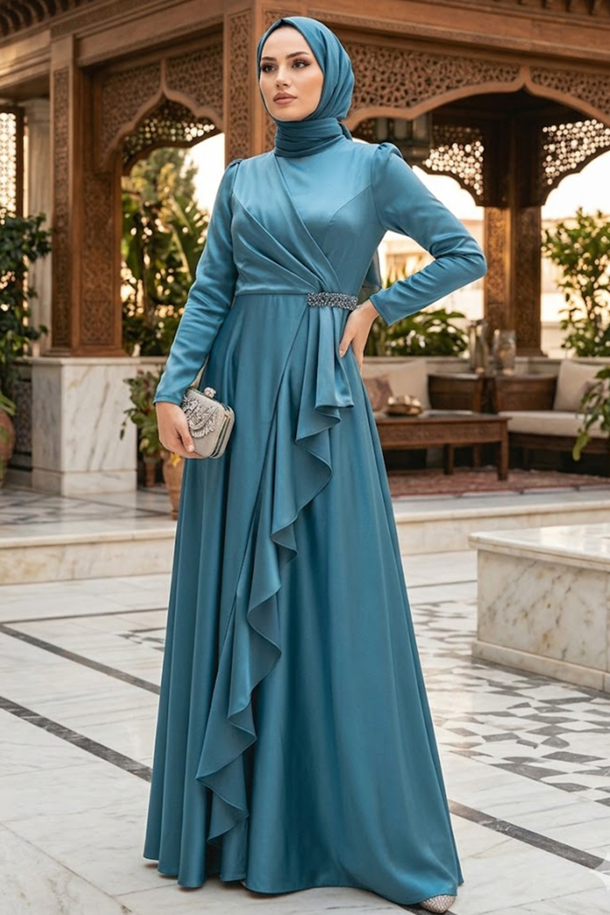 1_org_zoom پیراهن Neva Style مجلسی دخترانه حجاب فلونس 22431BR اورجینال - تصویر 1