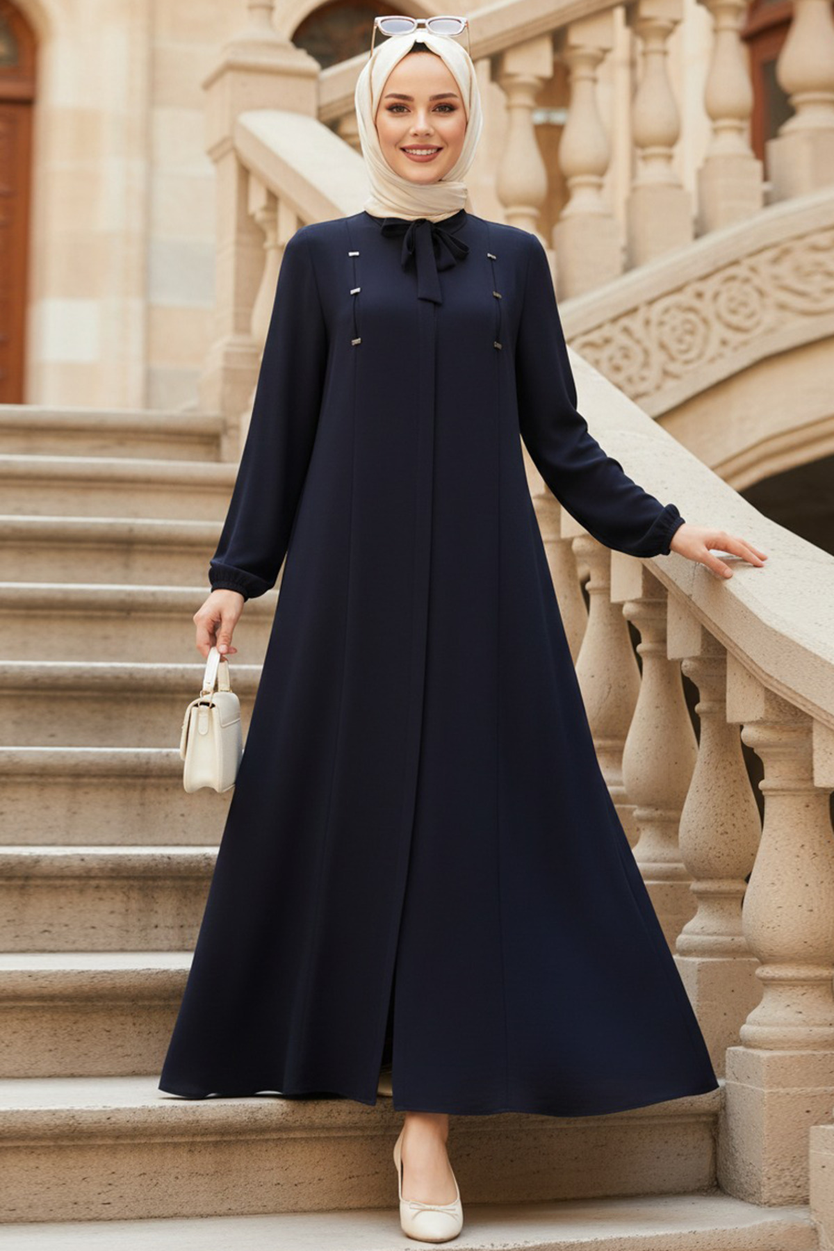 N.S NEVA STYLE Fermuarlı Lacivert Tesettür Abaya 85102L - Fiyatı