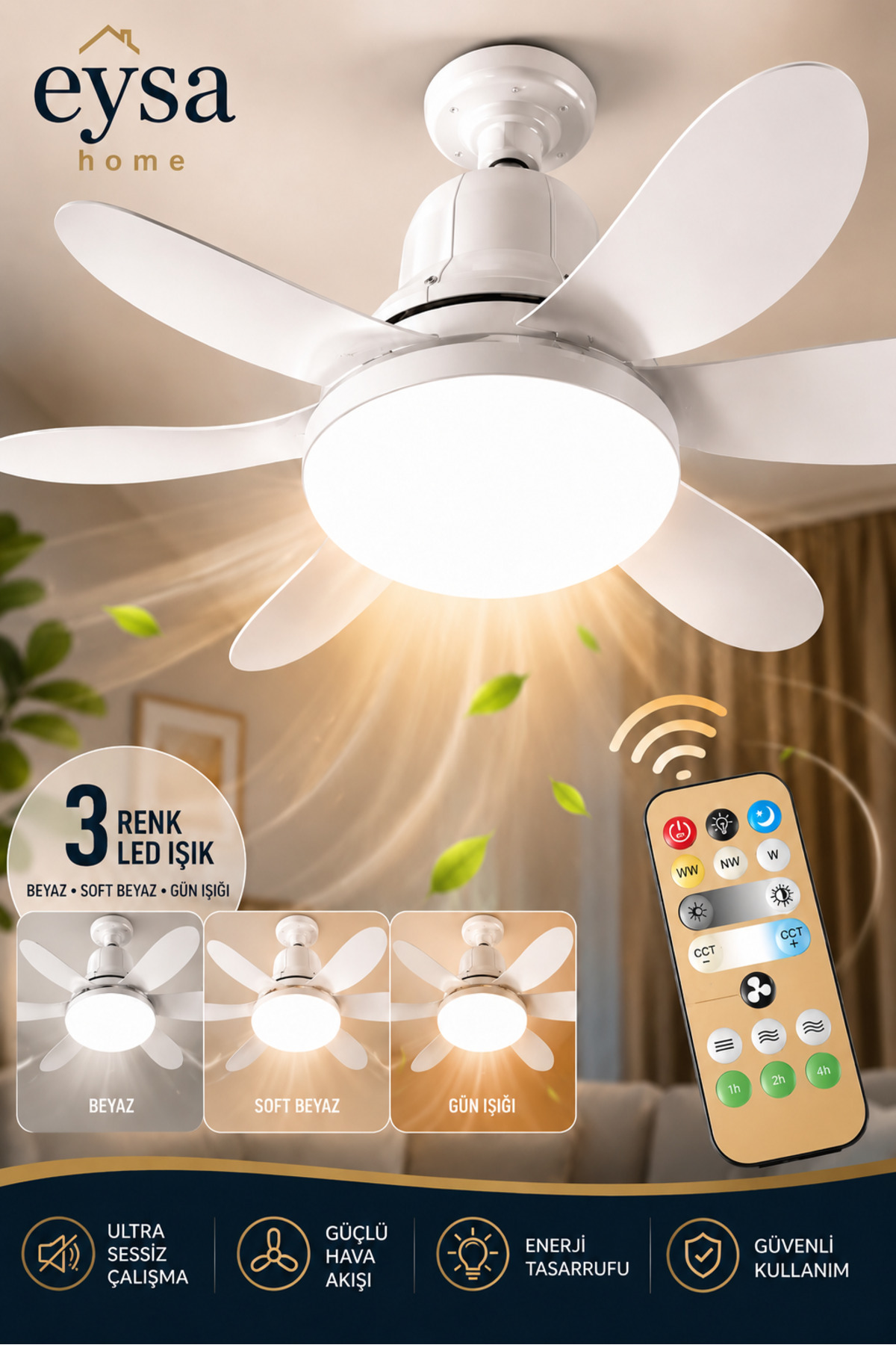 Silent Operation Ceiling Fan with 6 Wings 52 cm