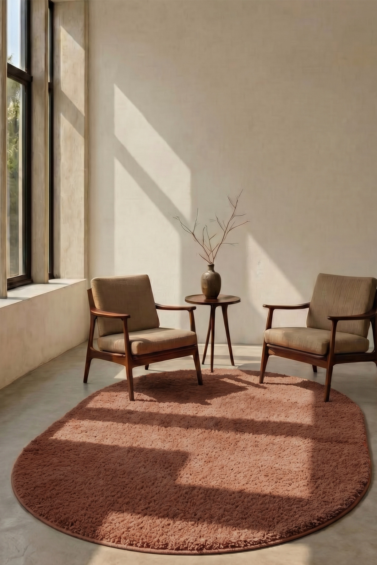 Oval Mest Salmon Premium Velvety Carpet Living Room-Living Room -Kitchen-Non-Slip Base -Washable-Modern