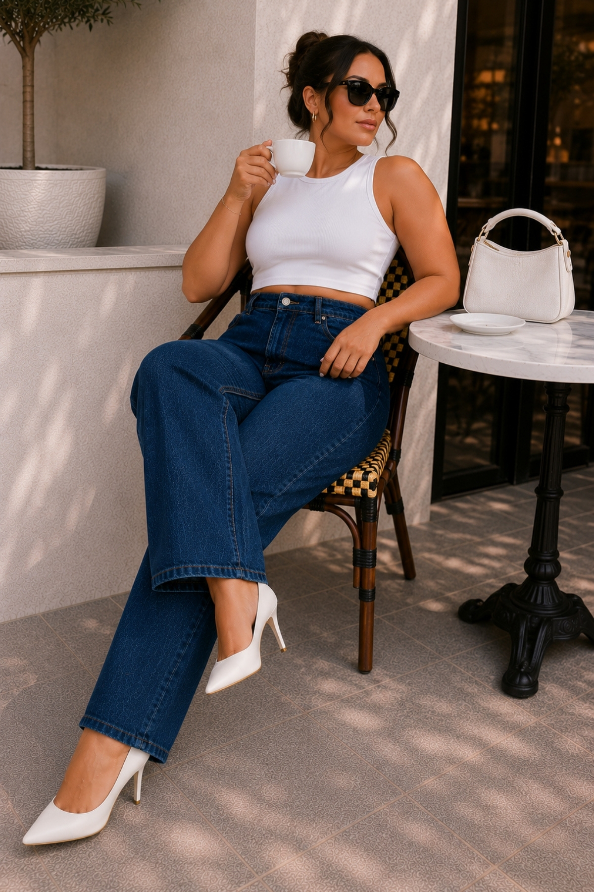 CEDY DENIM - Kadın Büyük Beden Boru Paça Yüksek Bel Regular Fit Likralı Pantolon C626-Mavi görsel 5