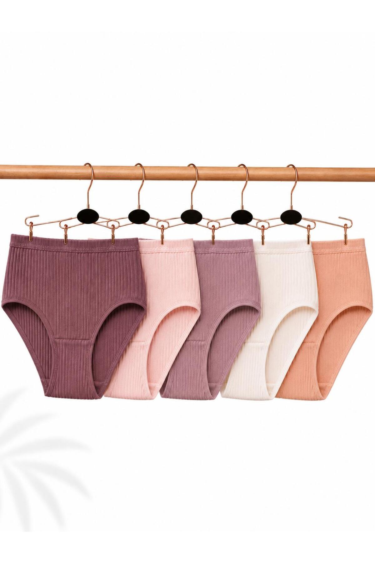 Women's Cotton Panties with Special Design Ribbed 5-Pack 5200