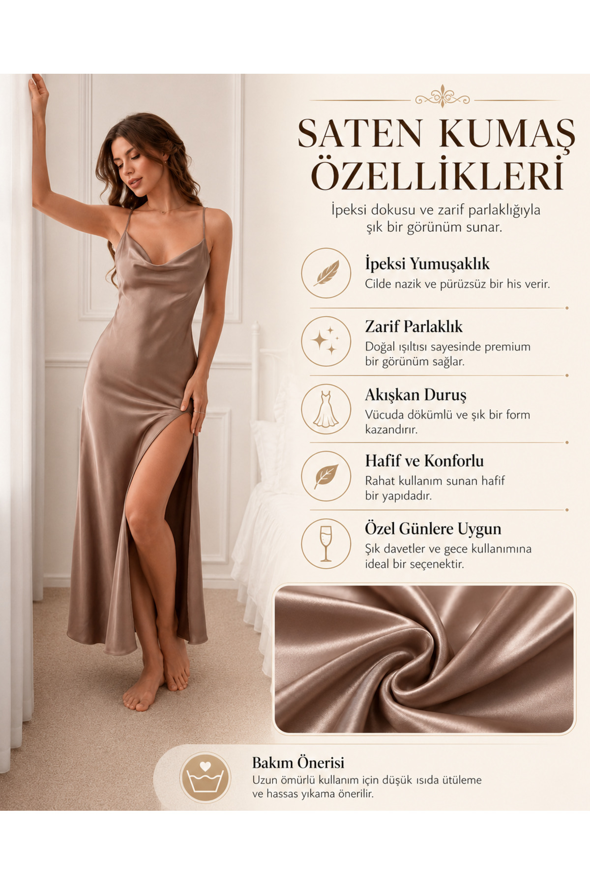 angel´s story Degaje Yaka Yırtmaçlı Çapraz Askılı Saten Gecelik görsel 8