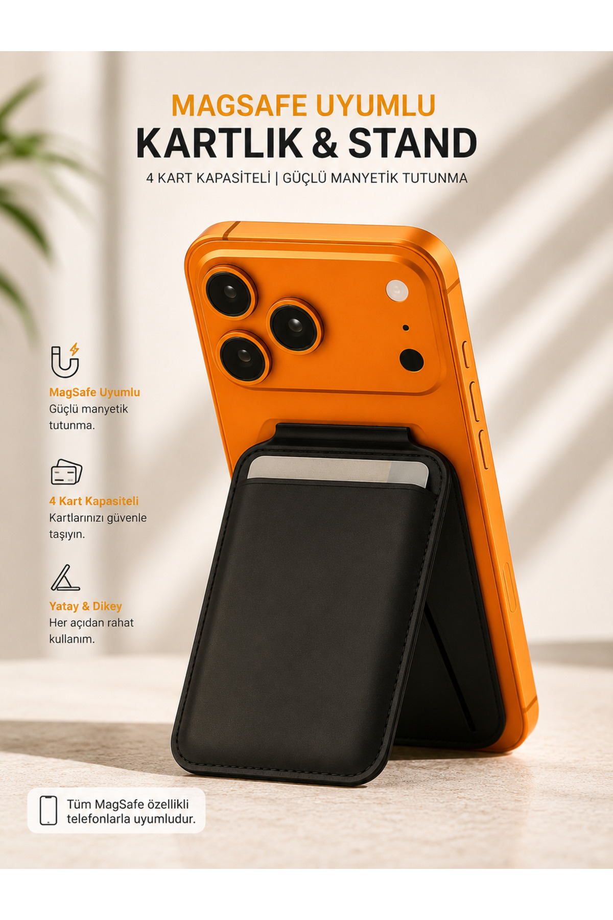 WATCHOFROYAL Flexstand Standlı Magnetik Siyah Yapıştırmalı 5 Hazneli Mıknatıslı Kartlık