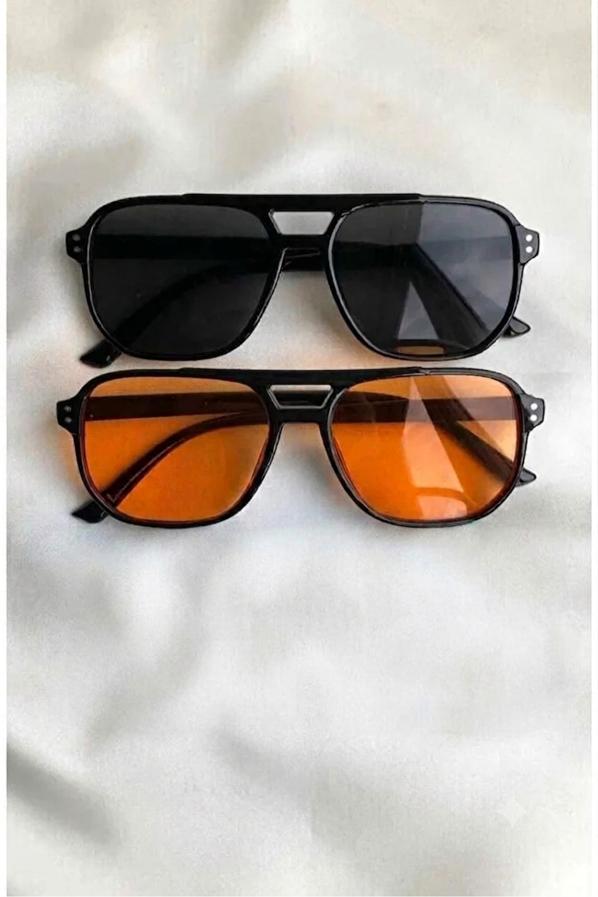 PROTCO Unisex Gözlük 2’li Set, Güneş Gözlüğü Siyah ve Turuncu Camlı Gözlük UV400