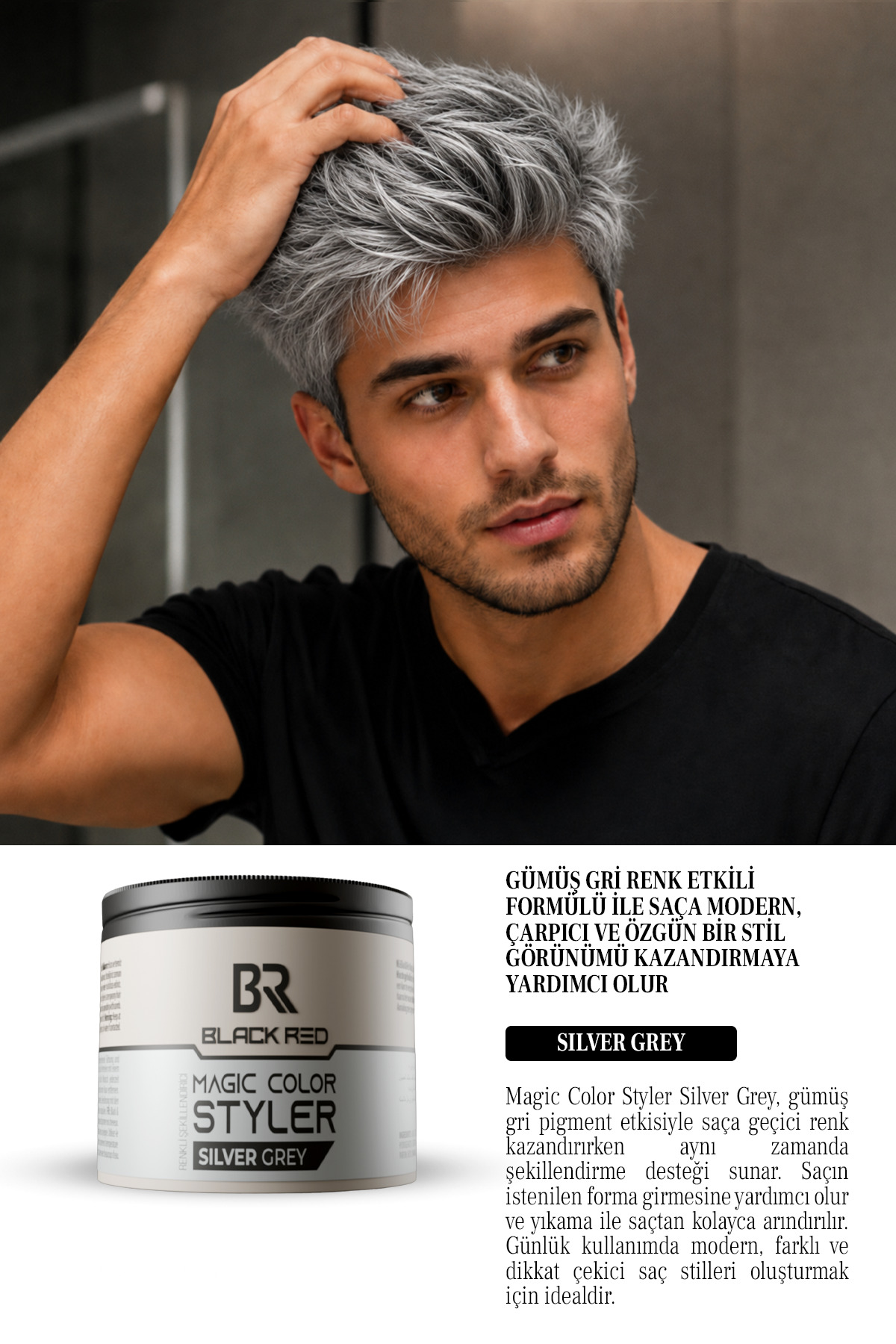 Magic Color Styler Silver Grey Geçici Gri Renk Veren Saç Şekillendirici Wax 100 ml — 8680057221935 — تصویر 3 از 4