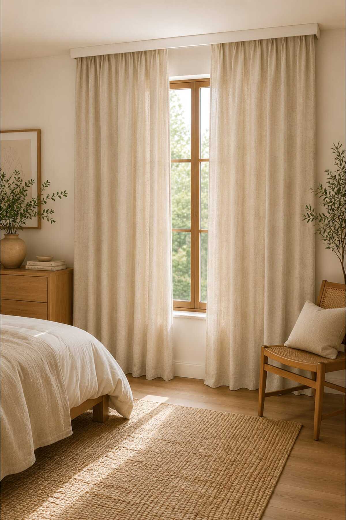 Natural Vintage Linen Curtain (WIDTH X LENGTH) - Single Wing - without pleat