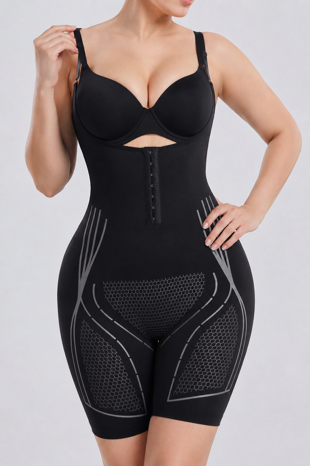 SAUNA SUIT Kadın İyonizer Askılı Body Korse | Göbek Bel Basen Toparlayıcı | İnce ve Sıkı Görünüm | Göğüs Altı Agraflı Tam Boy Korse görsel 5