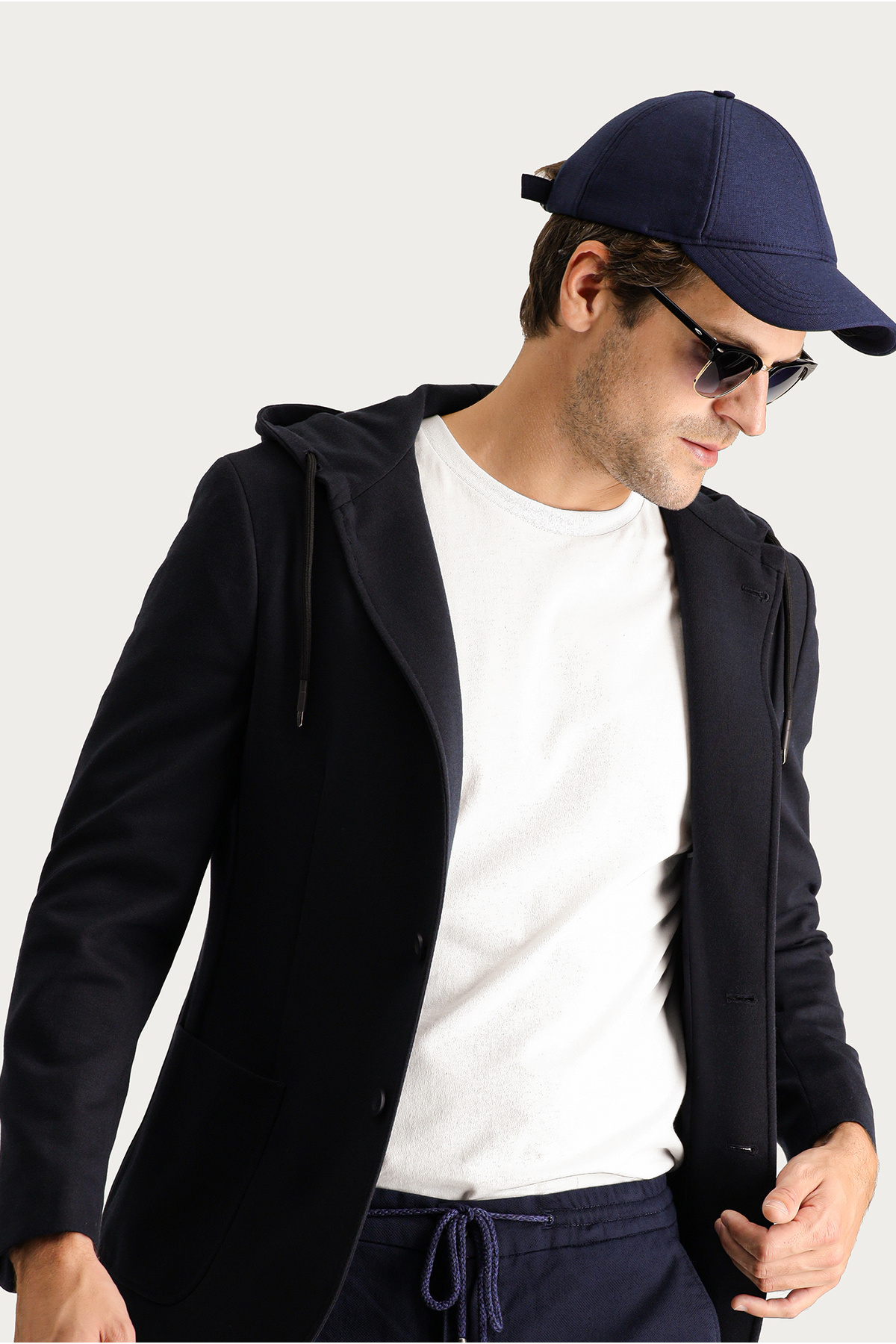 Resim Kiğılı 7 Drop Super Slim Fit Eksra Dar Kesim Kapüşonlu Spor Örme Ceket 