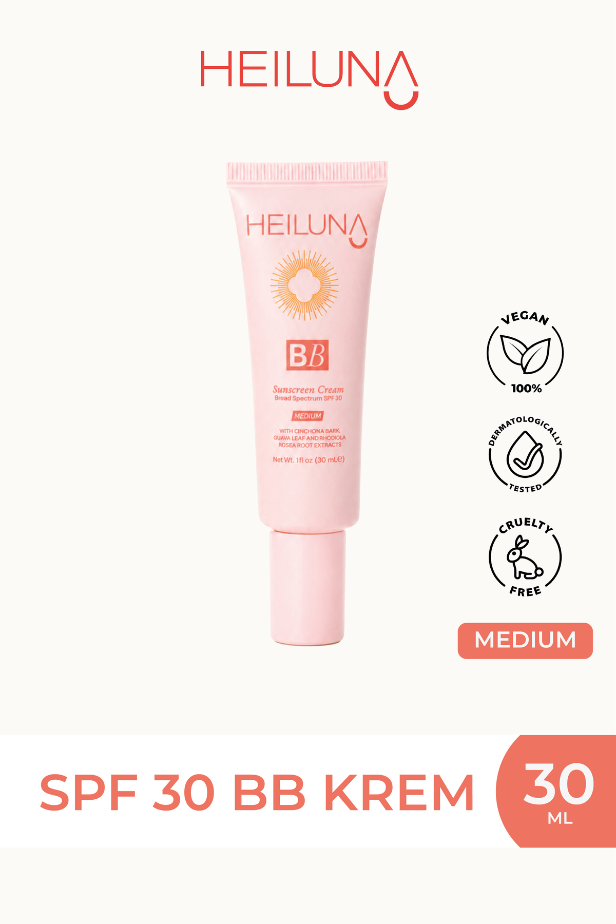 کرم بی بی SPF 30، حجم 30 میلی لیتر، متوسط، حاوی نیاسینامید و آلوئه ورا، روشن کننده، مرطوب کننده و محافظ در برابر آفتاب — بژ 4971