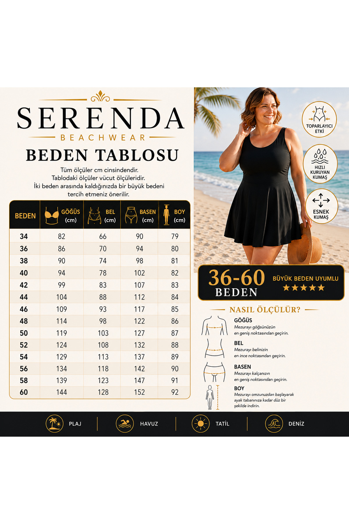 SERENDA BOUTİQUE Büyük Beden Elbise Mayo Şortlu - Göğüs Pedli görsel 6