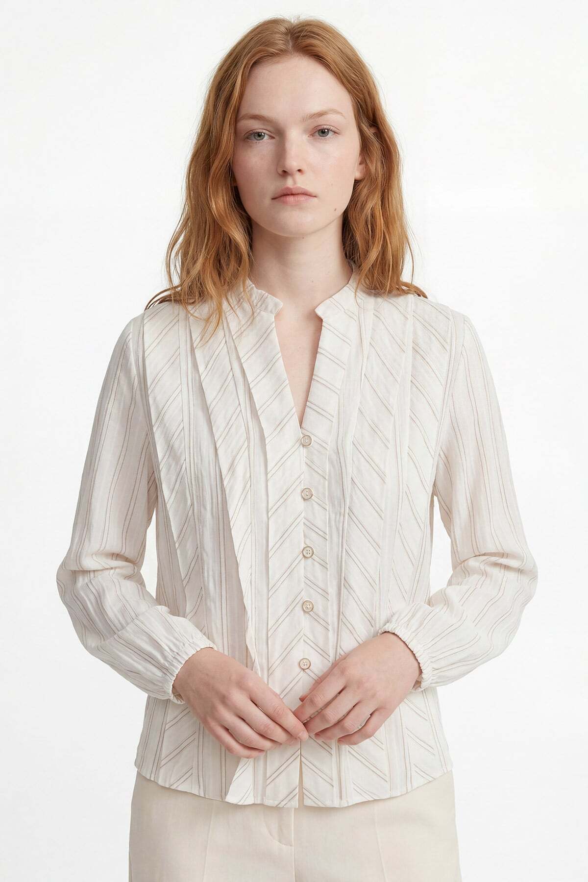HAKKE Women's Buttoned Shirt with Stripe Detail