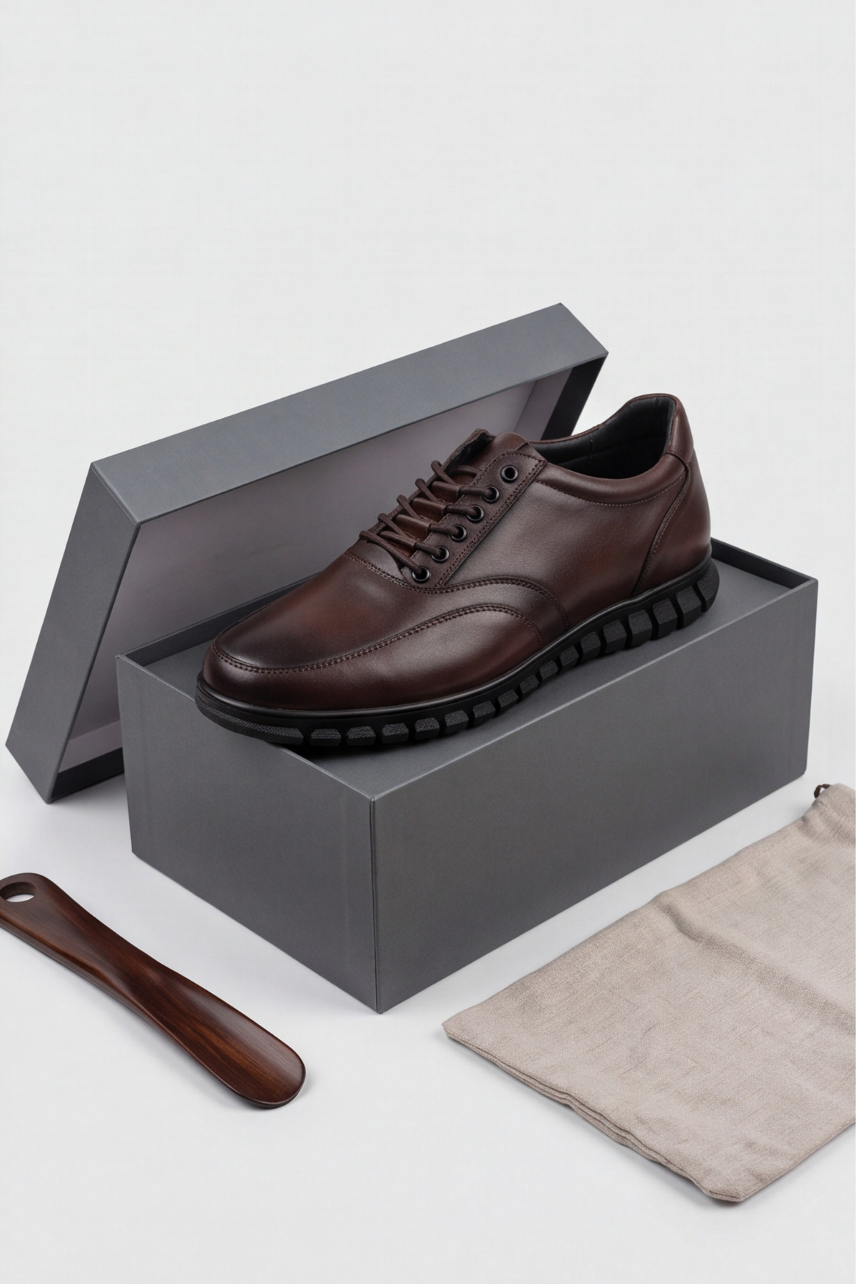 Liarca Brown Black, Elastik Bağcıklı Esnek Hafif Taban Günlük Comfort Erkek Casual Spor Ayakkabı görsel 5