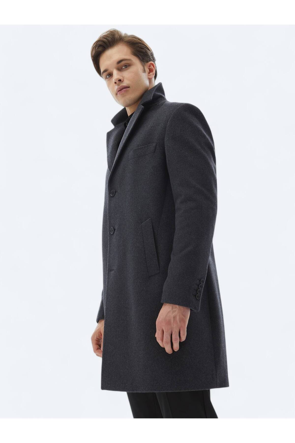 Kip Antrasit Regular Fit Casual Dokuma Palto