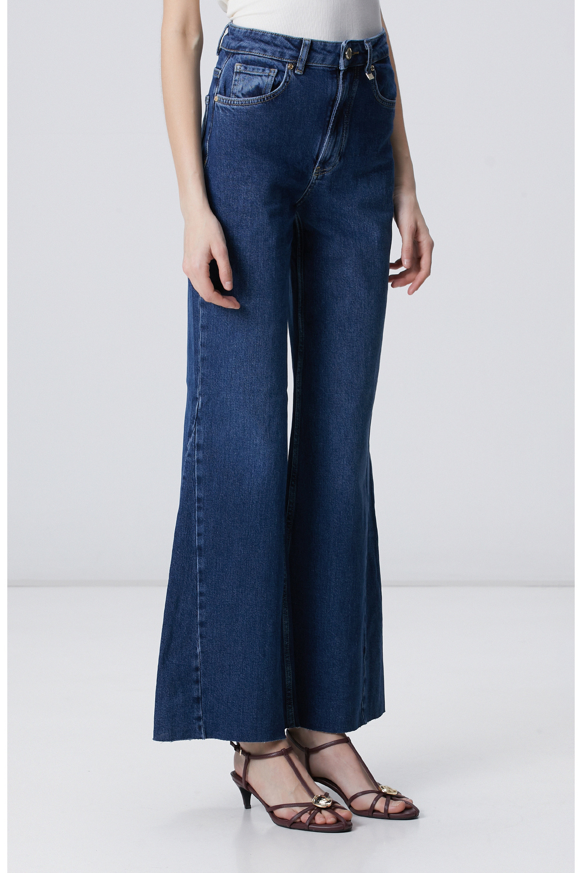 Network İndigo Geniş Paça Detaylı Denim Pantolon görsel 3