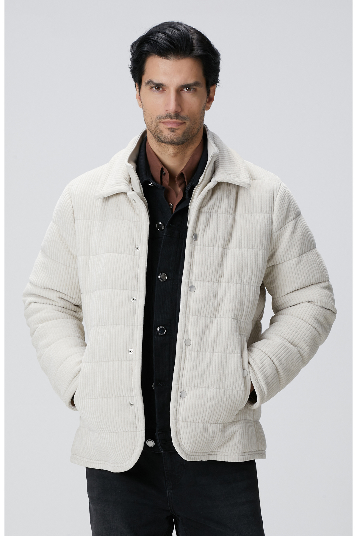 Network Kırık Beyaz Fitilli Kadife Puffer Coat Ceket - Fiyatı