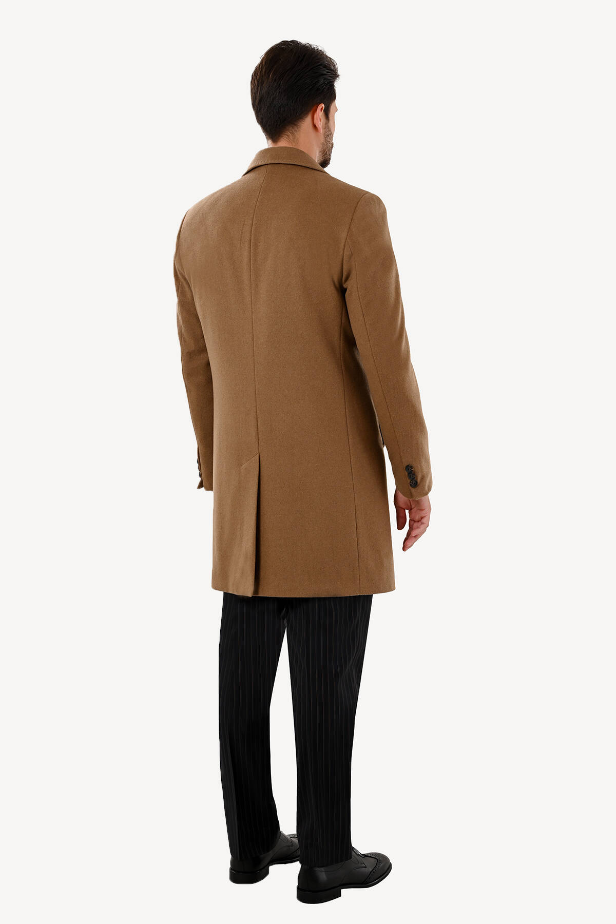 Ysf Erkek Camel Regular Fit Mono Yaka Kaşmir Palto görsel 4