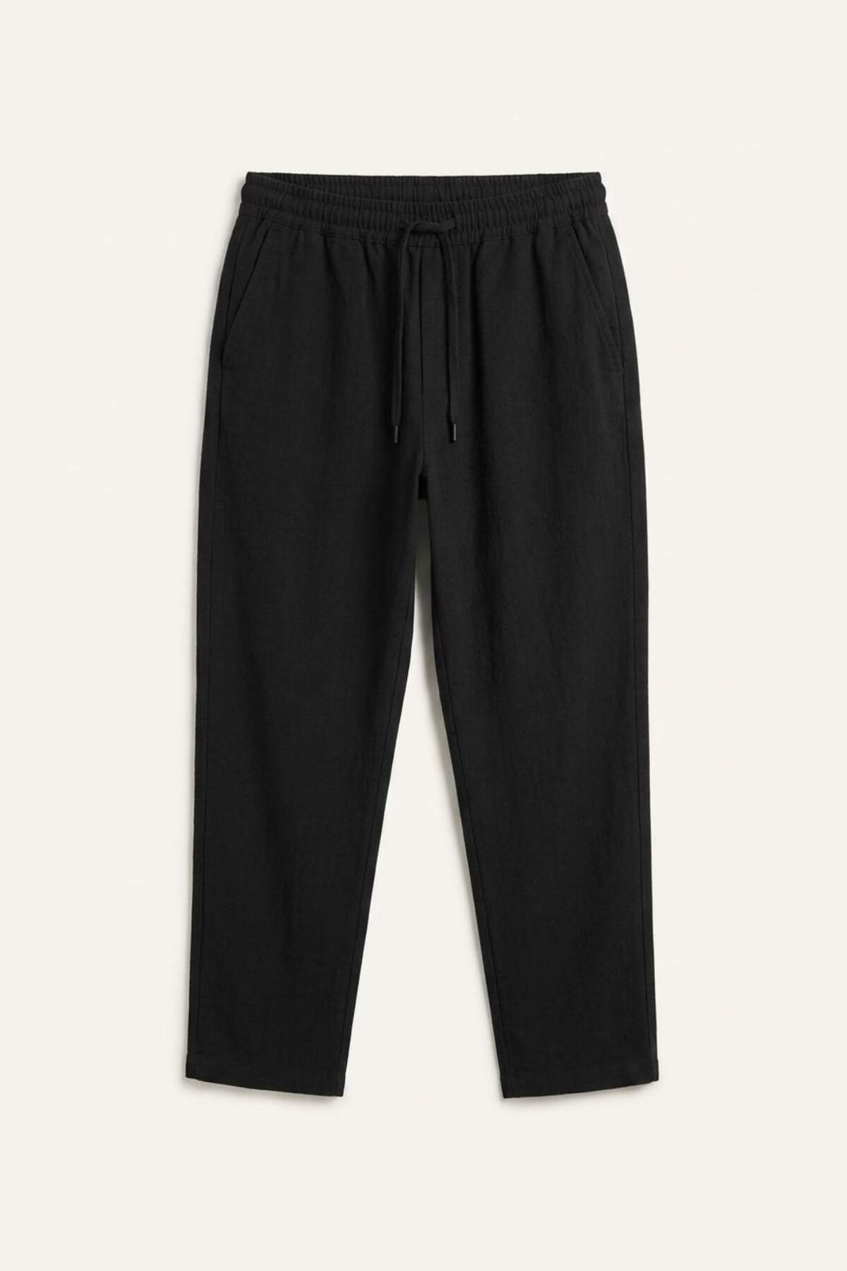 %100 Pamuk Baggy Fit Elastik Bağlamalı Bel Siyah Pantolon G2592AX26SP
