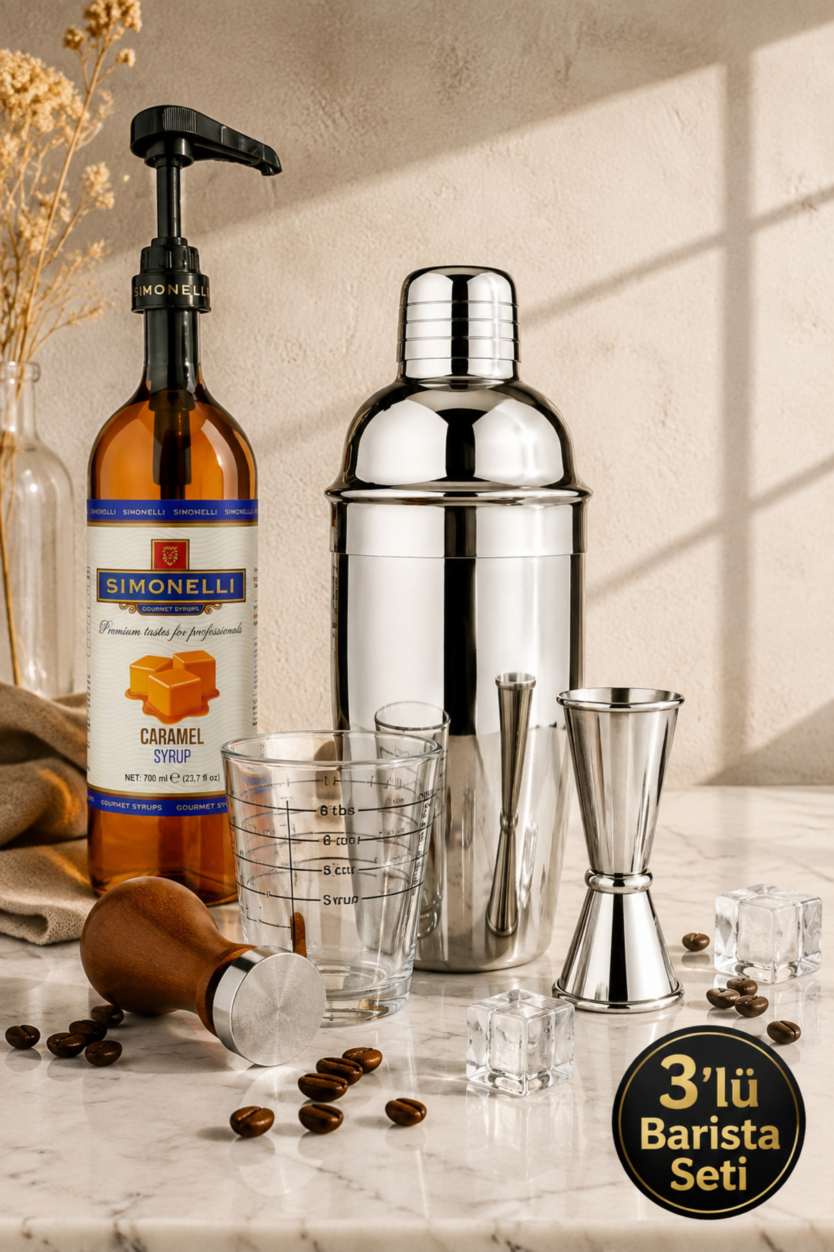 Epinox 3'lü Barmen Kokteyl Seti - Paslanmaz Çelik Shaker 500 ml +