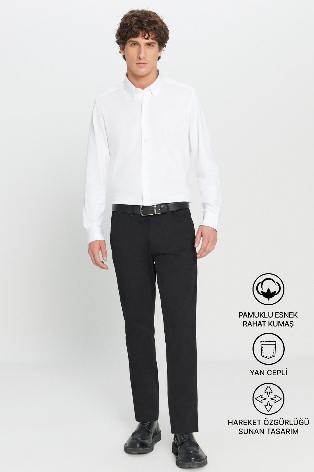 Erkek Siyah Kanvas Diz İzi Yapmayan Slim Fit Dar Kesim Yan Cep Casual Pantolon