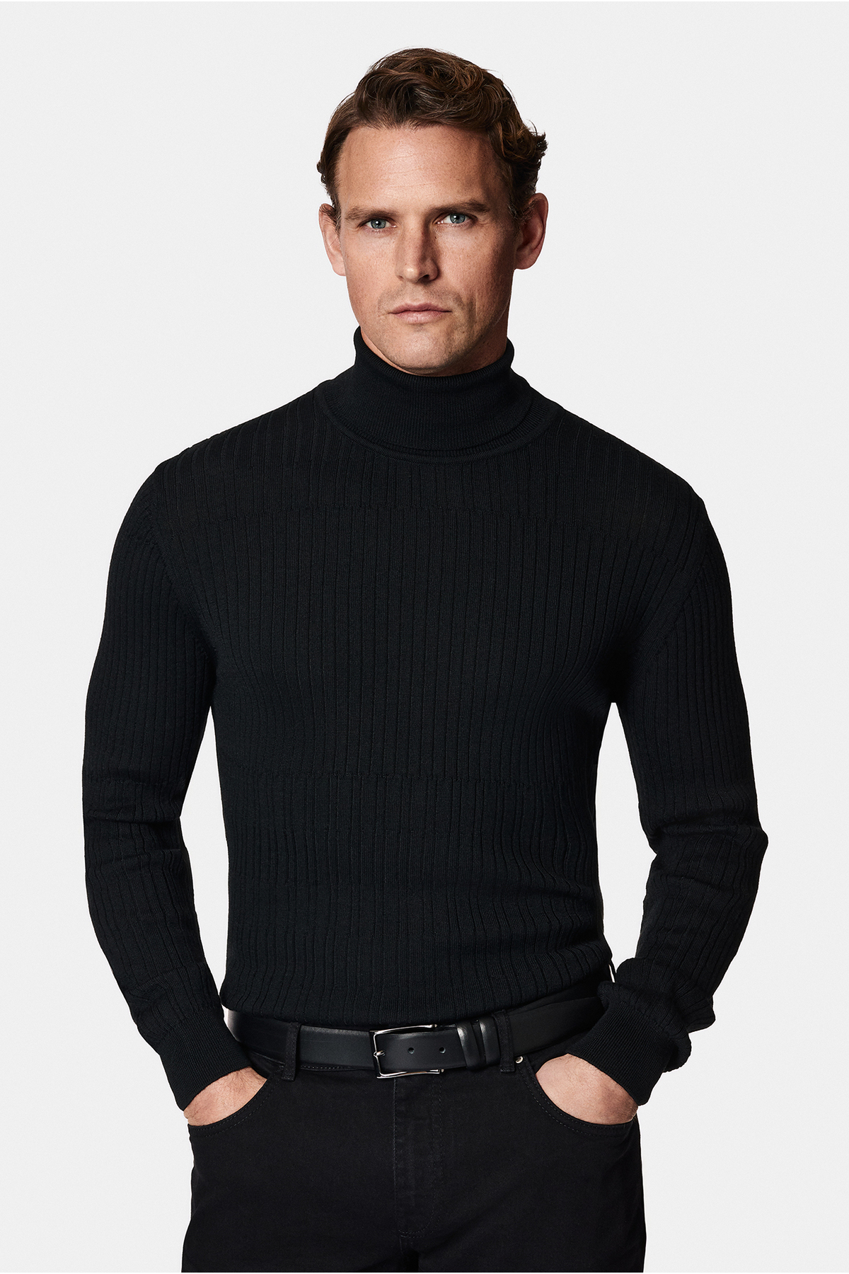 Balıkçı Yaka Regular Fit Desenli Yünlü Triko Kazak — مشکی AK26DEM0DS001 — تصویر 3 از 7