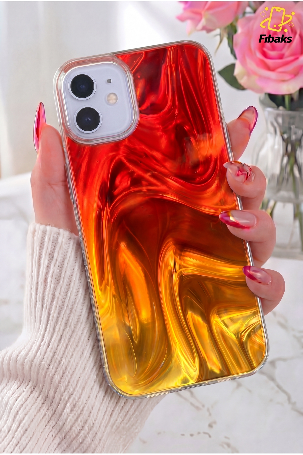 iPhone 11 Case Flame Glow Wave Pattern Elegance Elevated Camera Surround Silicone Cover