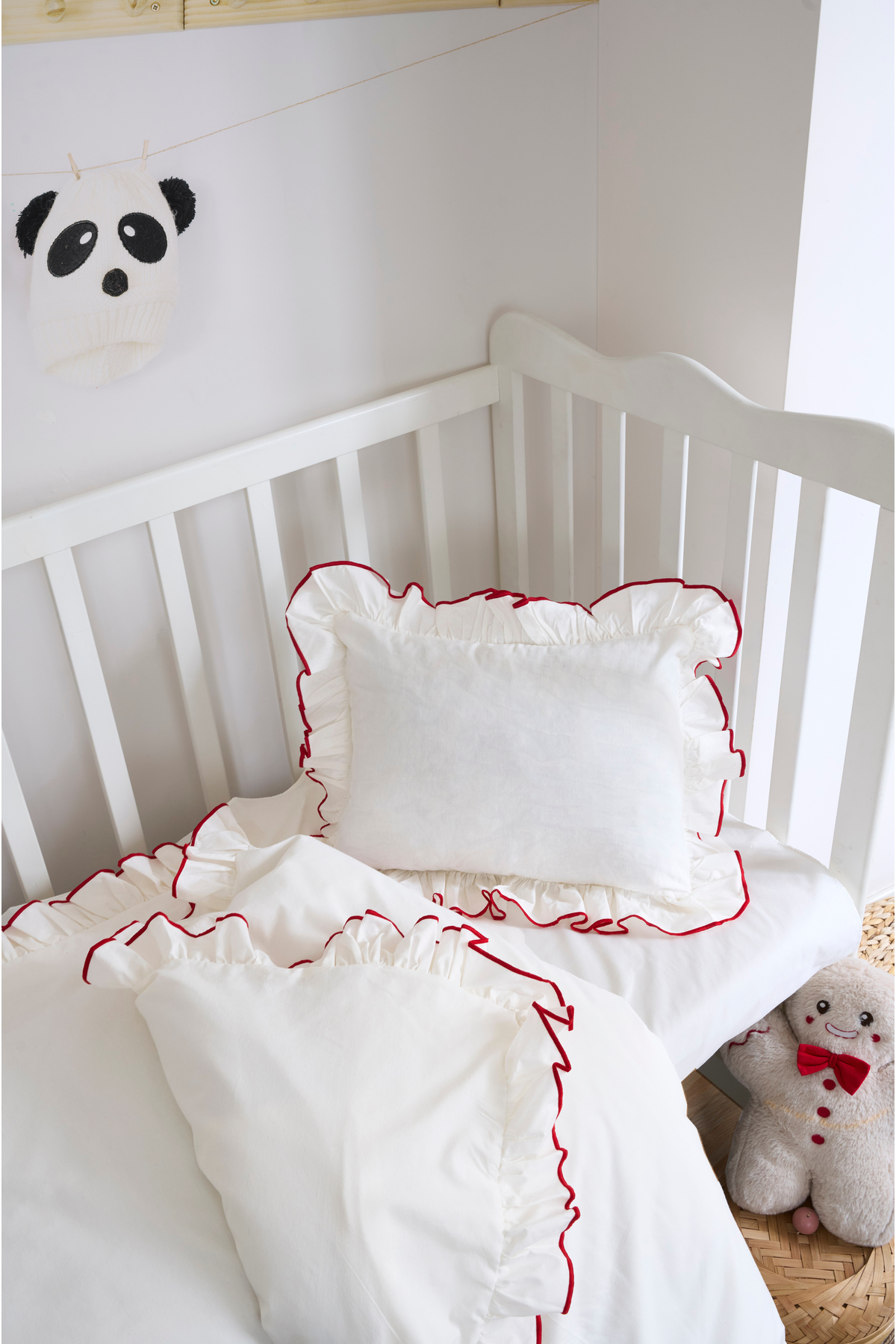 Ruffled Baby Duvet Cover Set | 3-Piece Set ( Duvet Cover-Bed Sheet-Pillowcase) | Cotton, Red, Soft | 100 x 150 cm