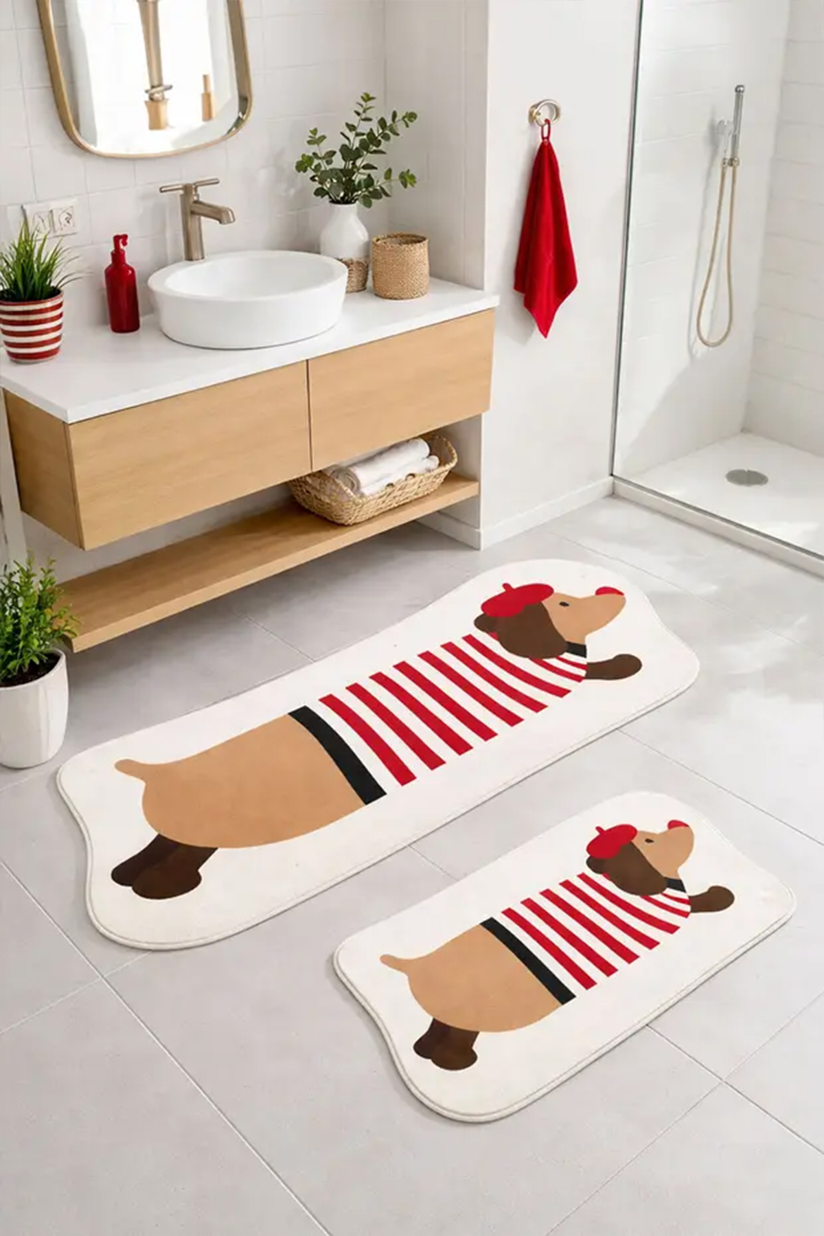 Digital Anti-Slip Washable Dog Double Bath Mat Bathroom Rug Bathroom Decor 50x110 + 40x60 cm