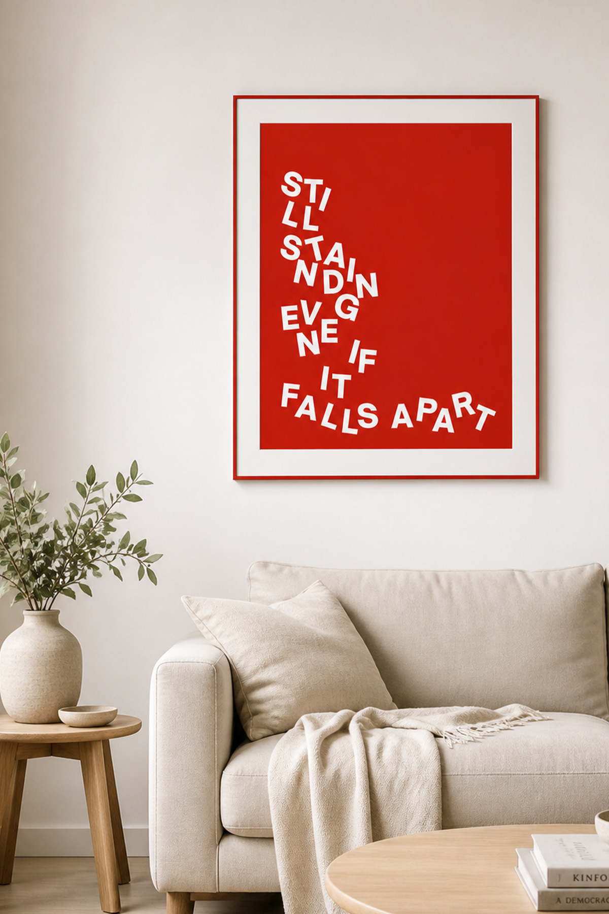 Kırmızı Tipografik Kolaj Tablo Poster Modern Minimal Duvar Dekoru Çerçevesiz