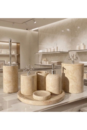 STONİST HOME DEKORASYON 7 li bej mermer banyo seti