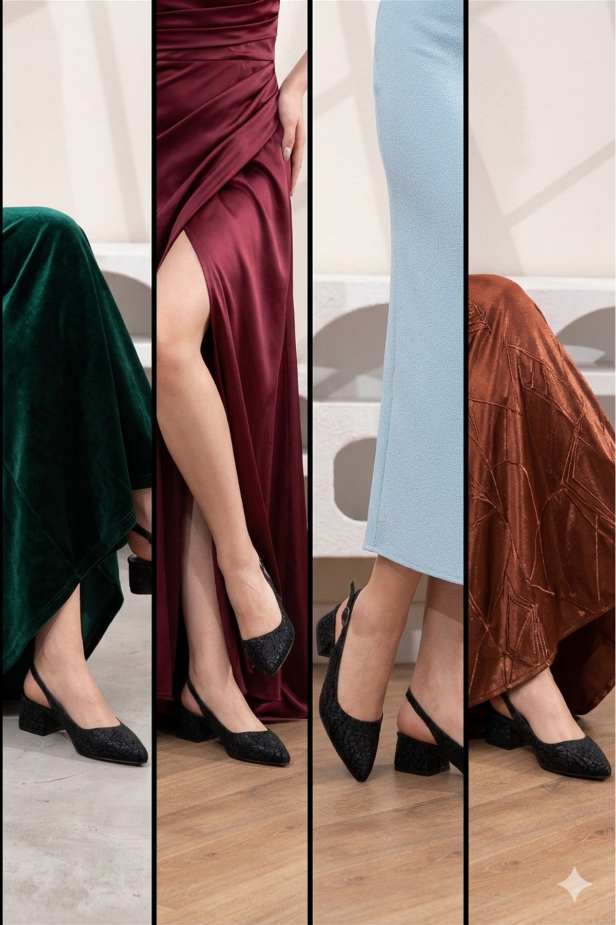 ZSHOES Kadın Lazer İşleme Detaylı Arkası Ayarlanabilir Hafif Topuklu Ayakkabı {41/42/43 Özel Büyük Numara Dahil} görsel 5