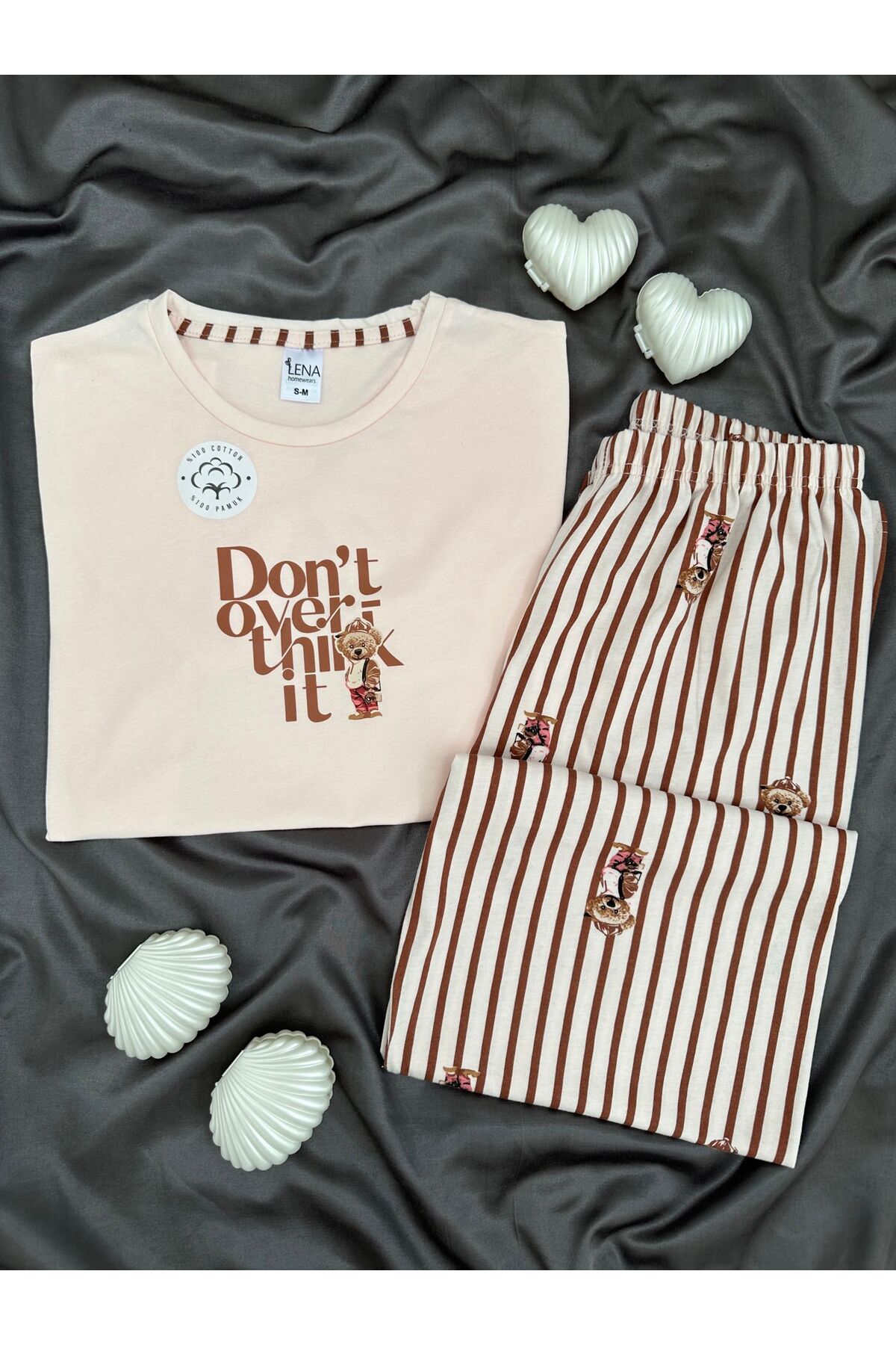 Women's Patterned Cotton Short Sleeve Crew Neck Pajamas Set